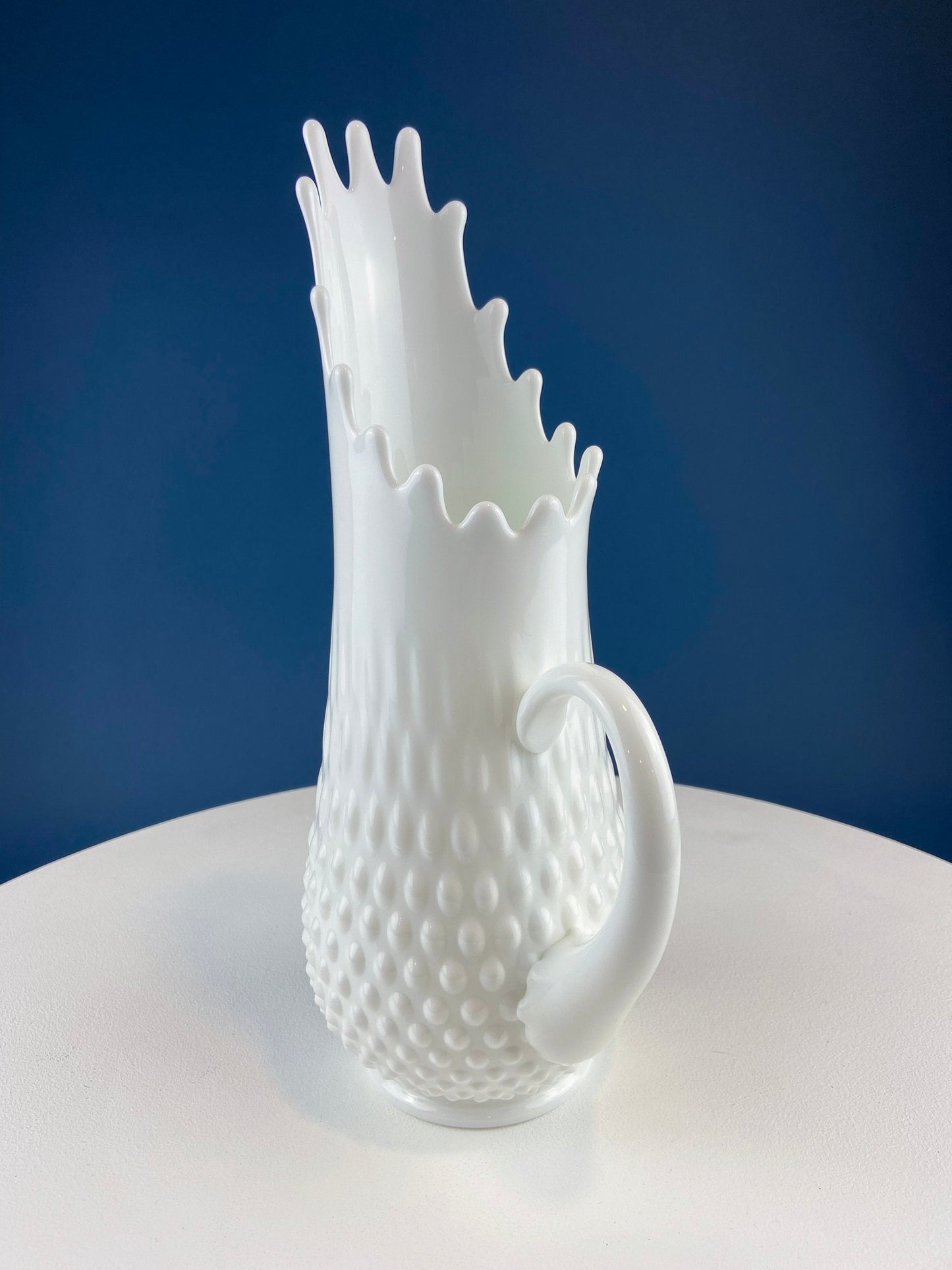 Milk Glass Hobnail Splash Vase. Fenton White Glass Flower Vase with Rims that Looks Like Splash. Collectible Vase. Wedding Gift.