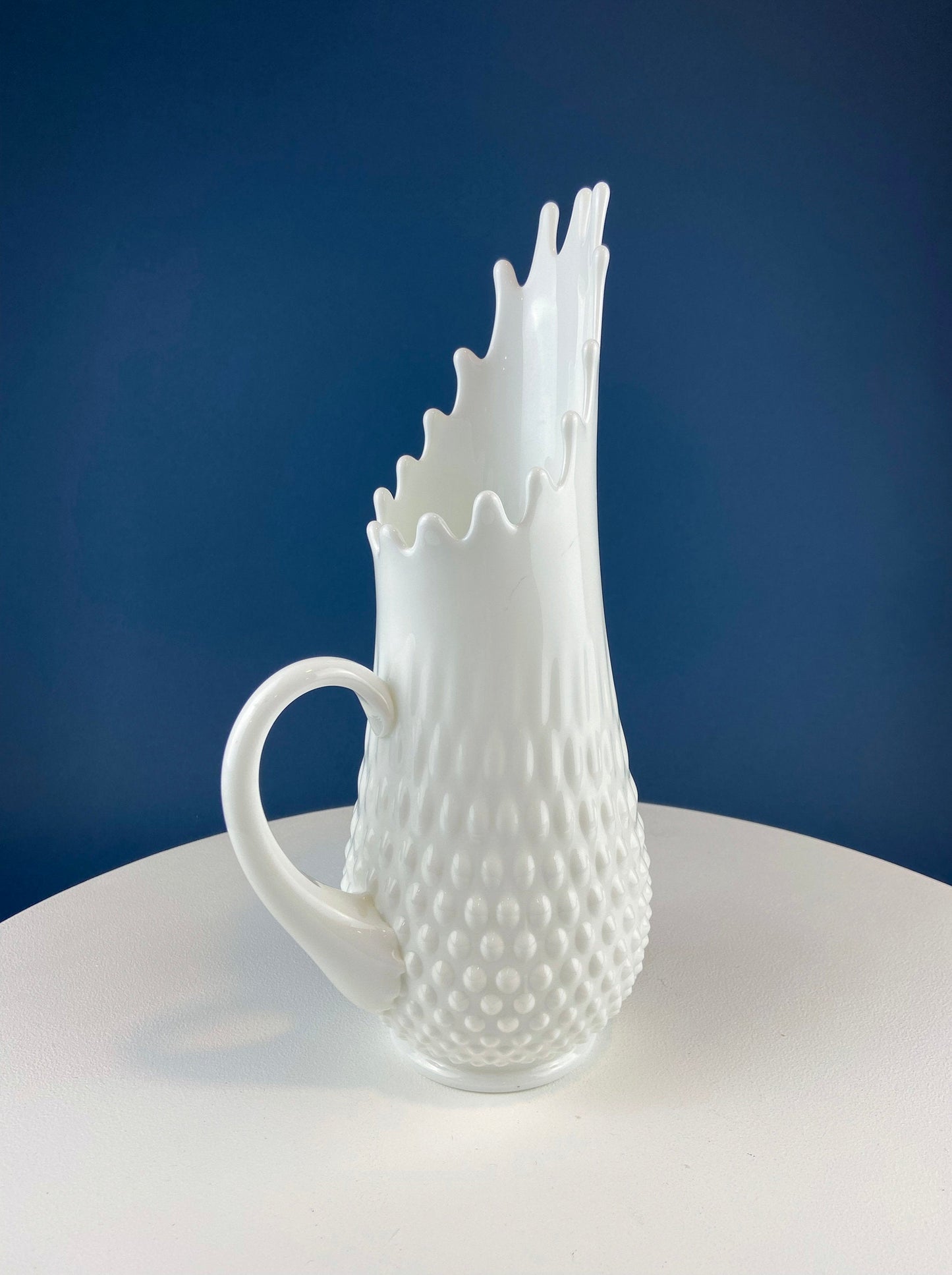 Milk Glass Hobnail Splash Vase. Fenton White Glass Flower Vase with Rims that Looks Like Splash. Collectible Vase. Wedding Gift.