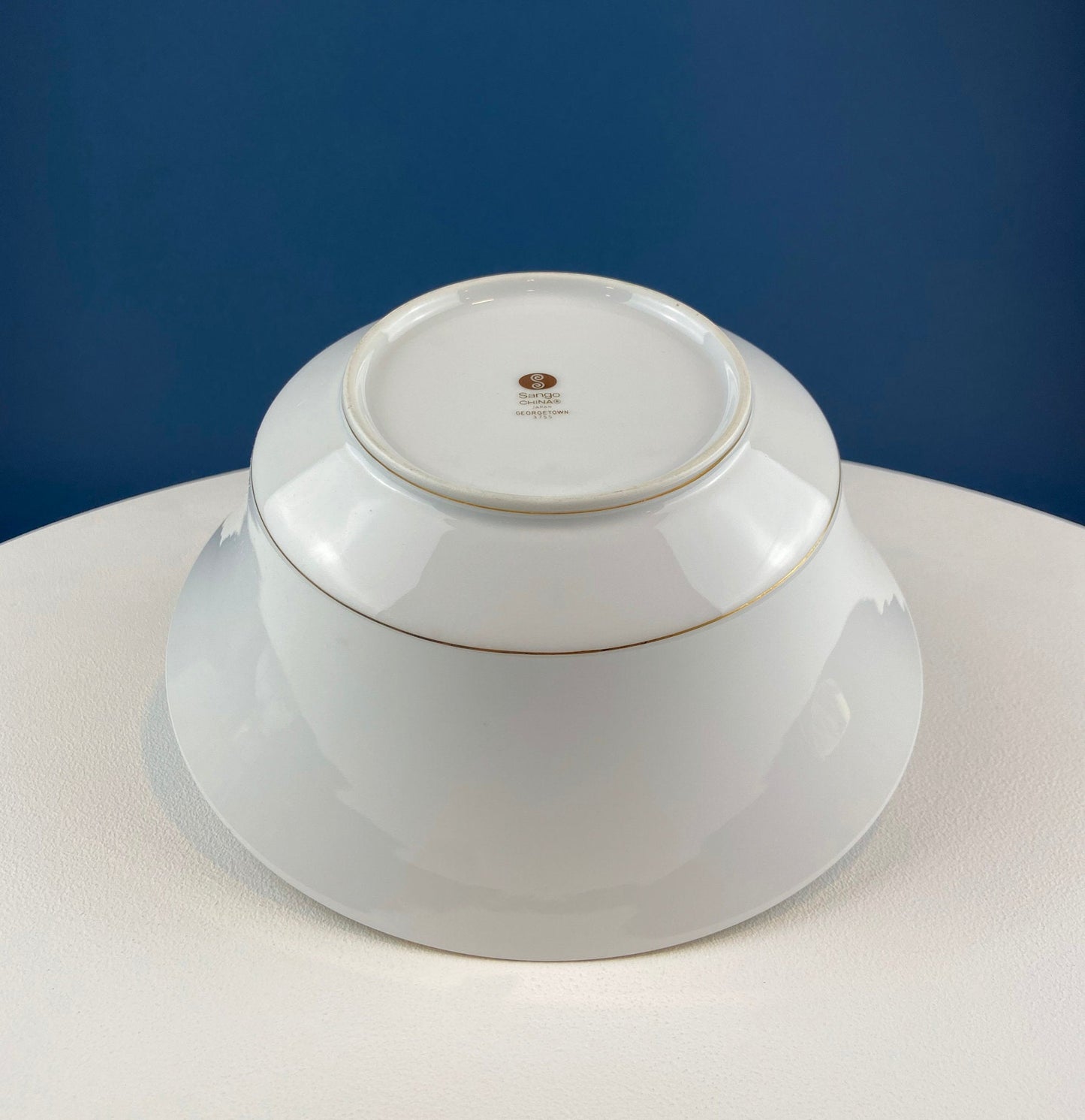 White and Gold Sango Porcelain, Georgetown Bowl. Wedding Band Pattern Porcelain Serving Dish.  Wedding Gift.