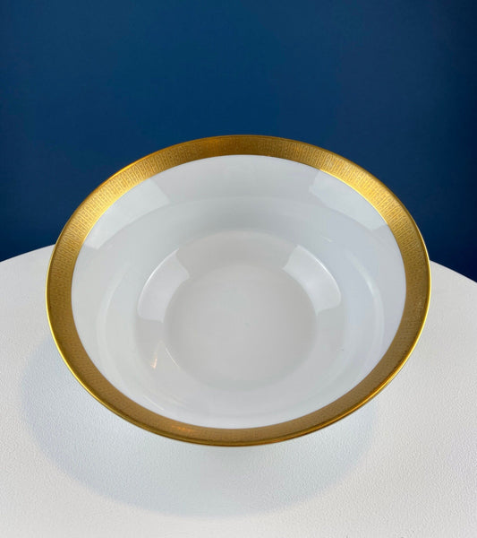 White and Gold Sango Porcelain, Georgetown Bowl. Wedding Band Pattern Porcelain Serving Dish.  Wedding Gift.