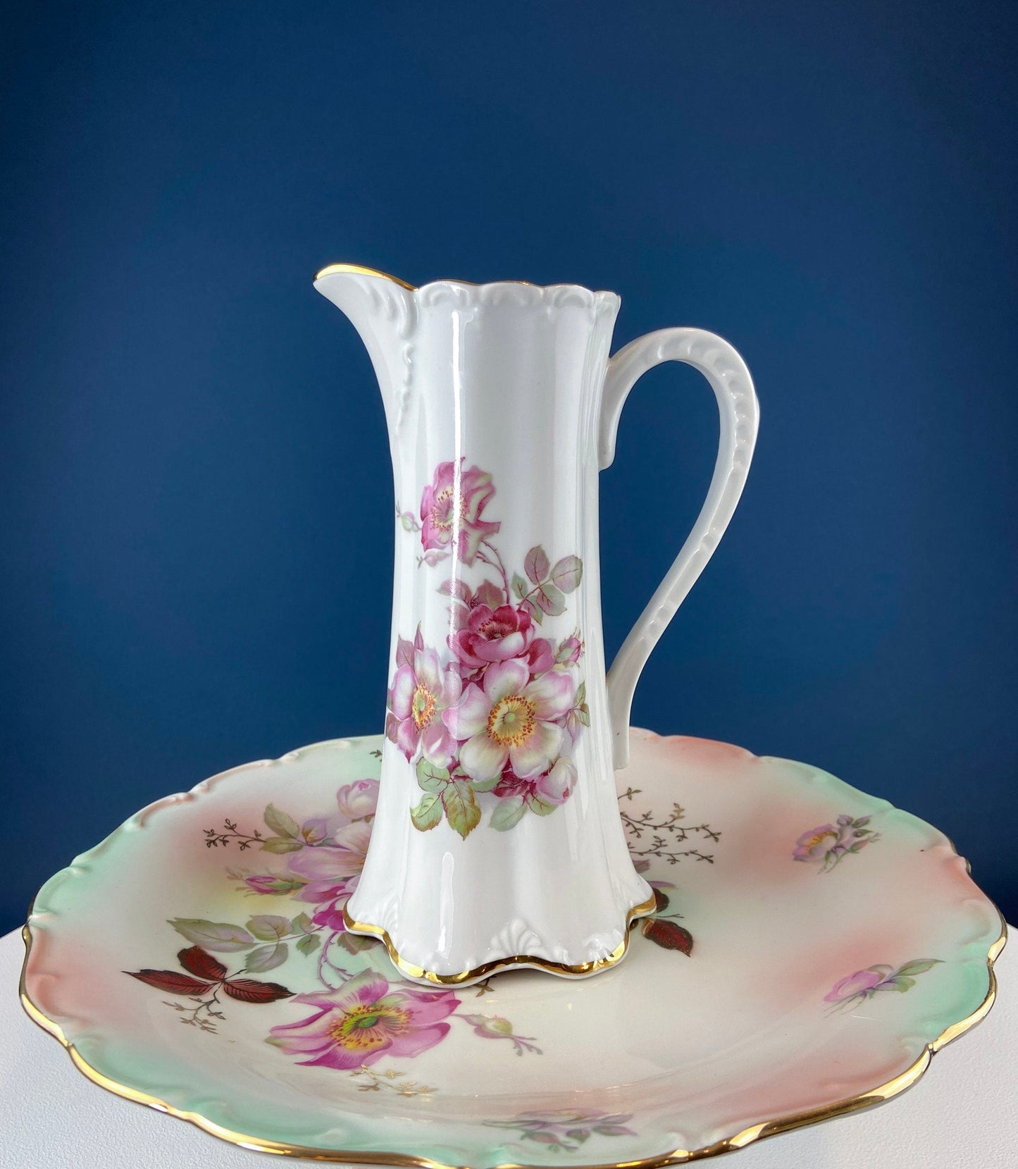 Vintage Fine Bone China Pitcher: Bohemian Chic Floral Vase