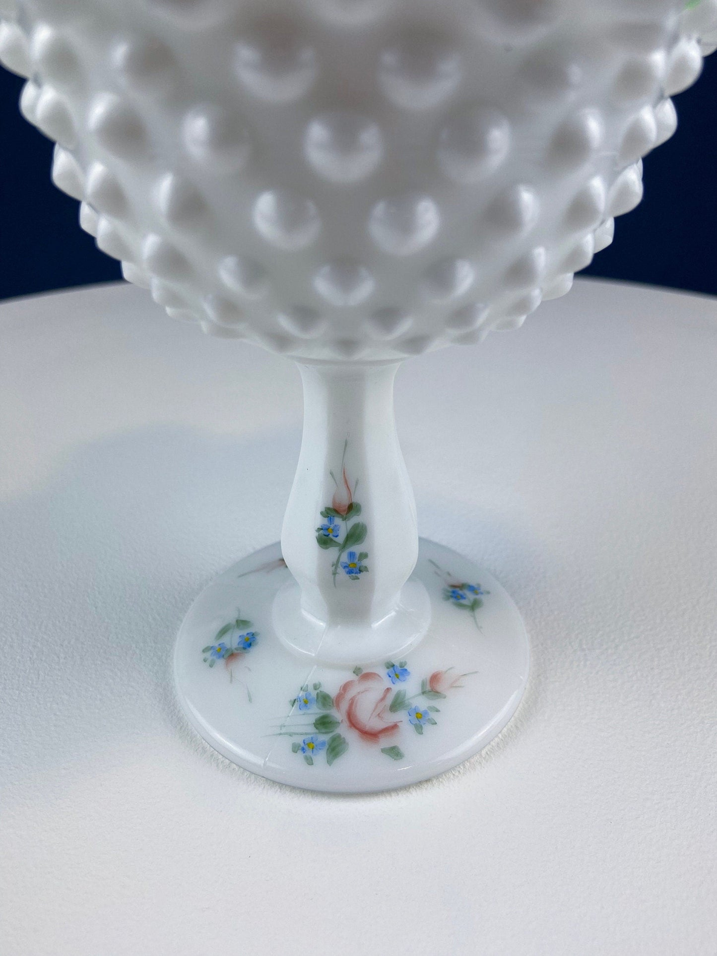 Fenton Handpainted Milk Glass Compote. White, Footed, Hobnail Bowl with Ruffled  Rim and Pastel Flowers. Wedding Gift. Modern Farmhouse.