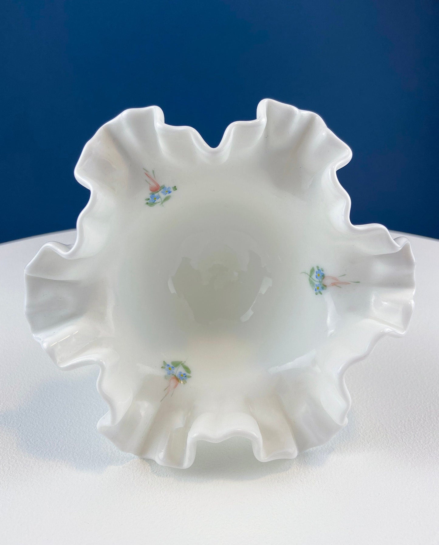 Fenton Handpainted Milk Glass Compote. White, Footed, Hobnail Bowl with Ruffled  Rim and Pastel Flowers. Wedding Gift. Modern Farmhouse.