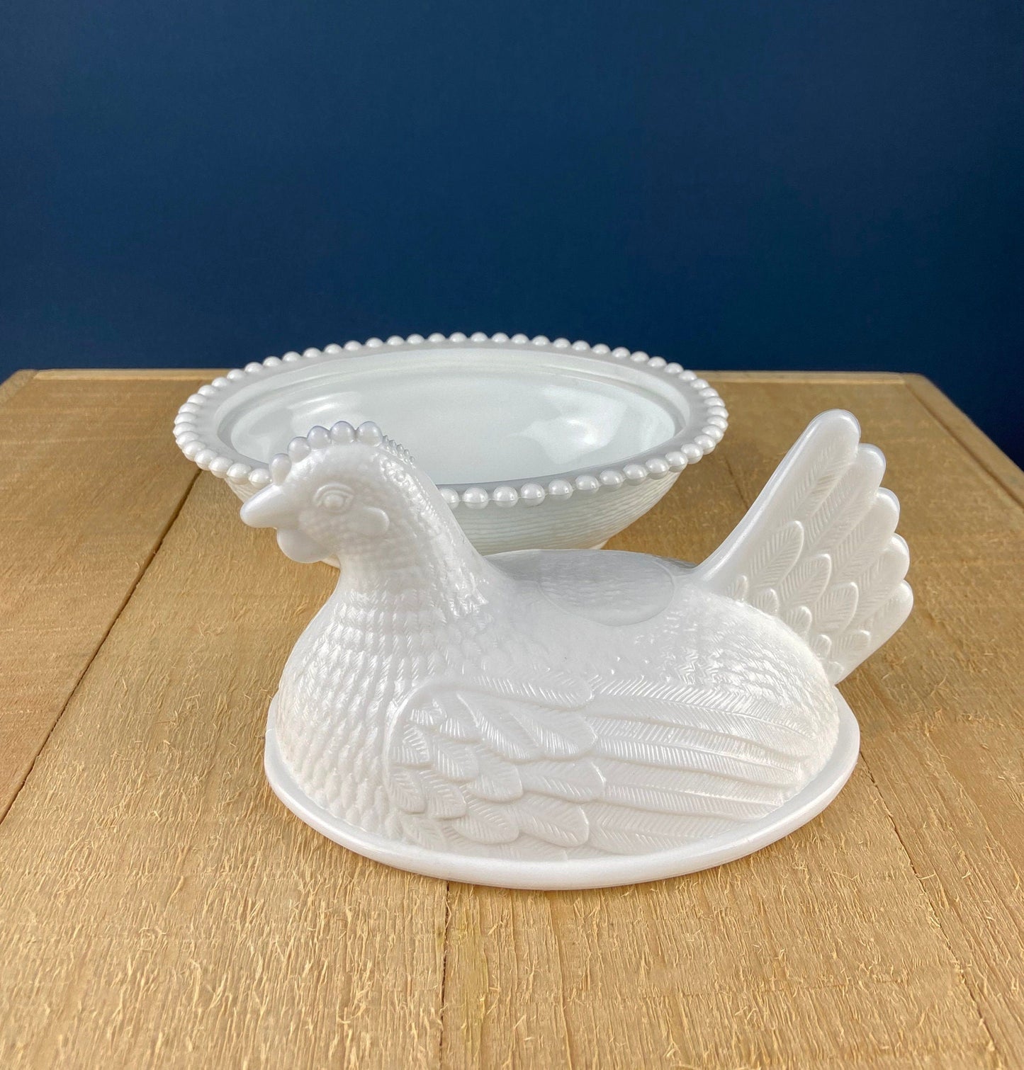Milk Glass Hen Bowl with Lid. Chicken Sitting on Nest. Kitchen Accessory or Collectible Item. Milk Glass Collector. Modern Farmhouse.