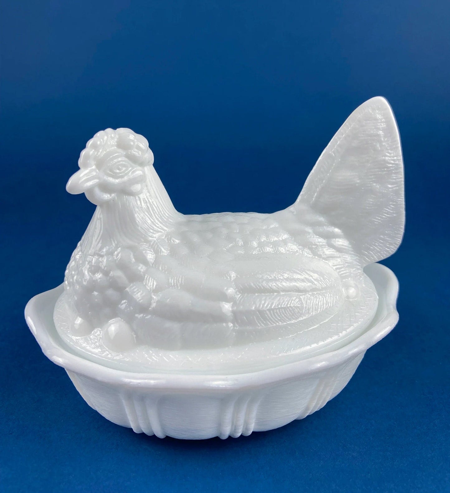 Milk Glass Hen Bowl with Lid. Chicken Sitting on Nest. Kitchen Accessory or Collectible Item. Milk Glass Collector. Modern Farmhouse.