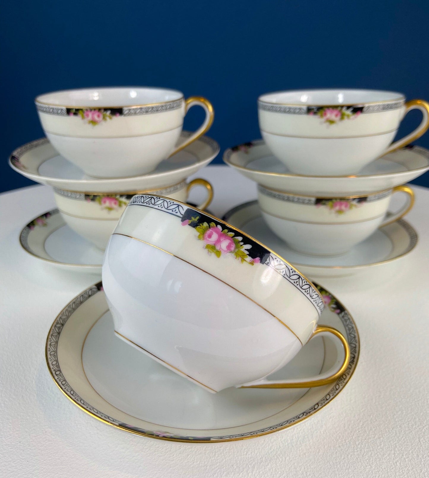 Classic Noritake Vintage Dinnerware. Beechmont Pattern. Small Rose Clusters with Black. Minimal Dining and Serving Set. Wedding Registry.