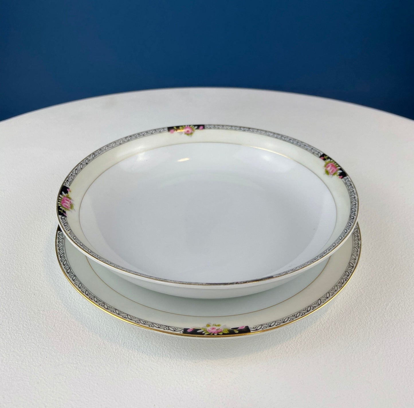 Classic Noritake Vintage Dinnerware. Beechmont Pattern. Small Rose Clusters with Black. Minimal Dining and Serving Set. Wedding Registry.