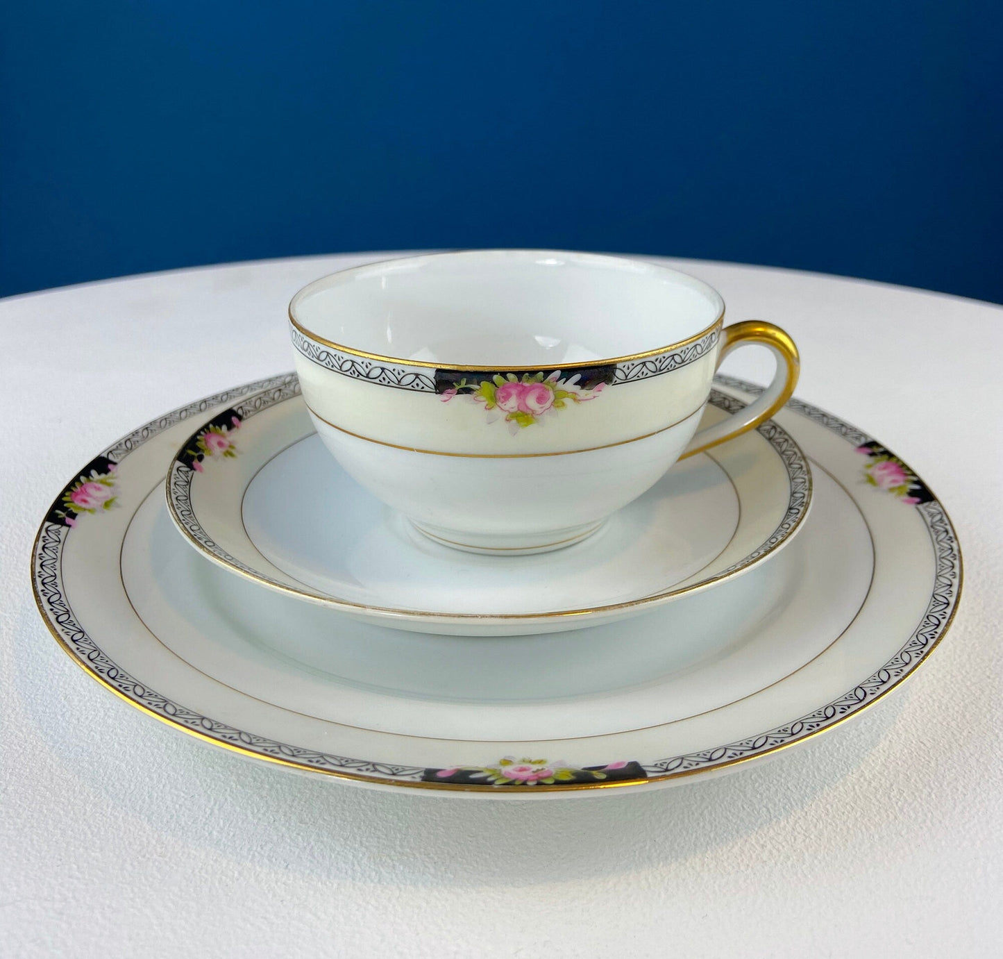 Classic Noritake Vintage Dinnerware. Beechmont Pattern. Small Rose Clusters with Black. Minimal Dining and Serving Set. Wedding Registry.