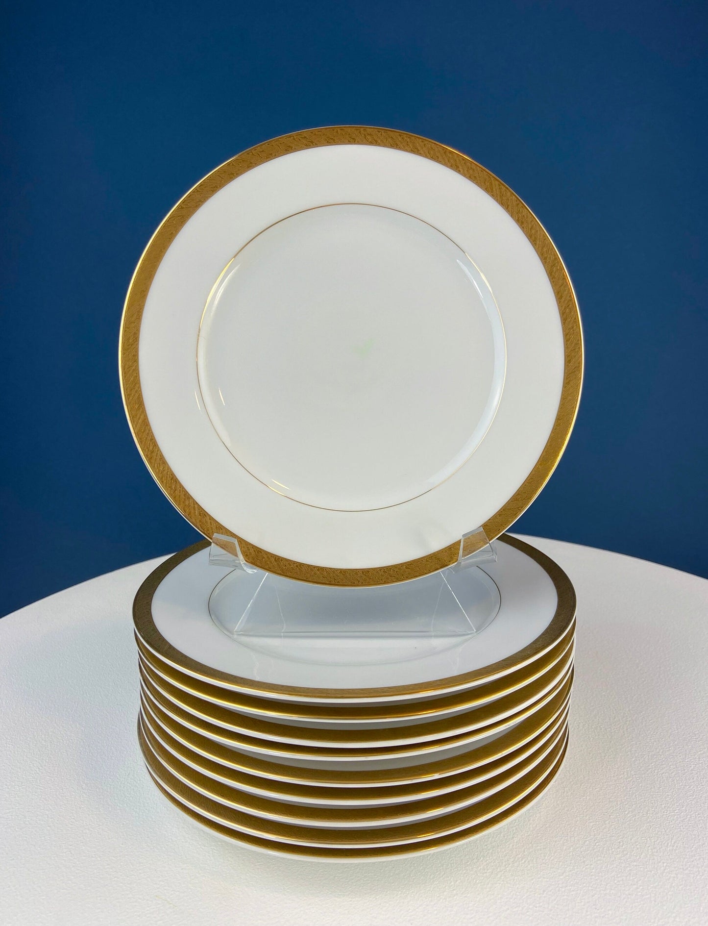 White & Gold Dish Set. Wedding Band China. Sango Spun Gold. Dinner, Salad or Dessert, Soup Plates, Sugar Bowl, Serving Dishes.