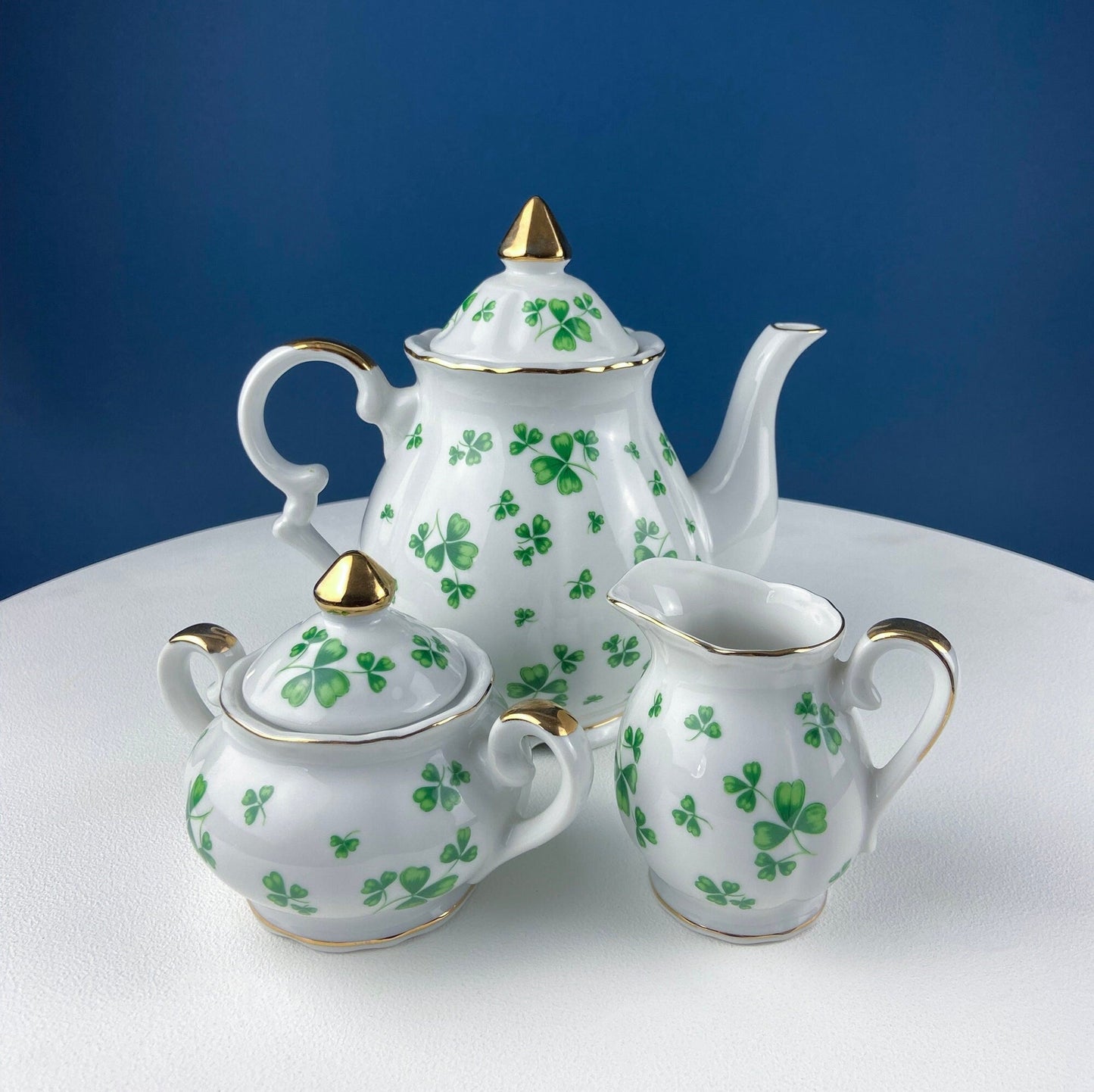 Gold Demitasse Tea Set: Prussian Hand-Painted Coffee/Tea Service for Two