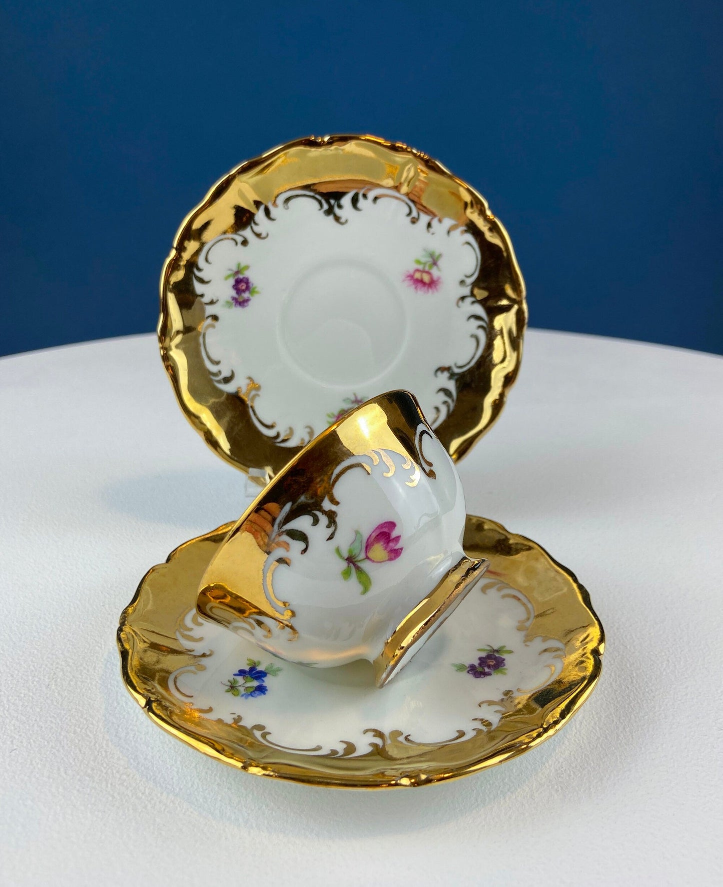 Gold Demitasse Tea Set: Prussian Hand-Painted Coffee/Tea Service for Two