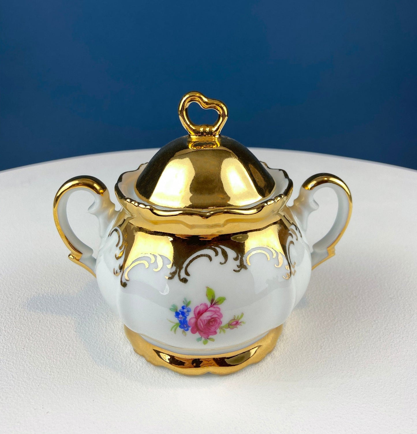Gold Demitasse Tea Set: Prussian Hand-Painted Coffee/Tea Service for Two