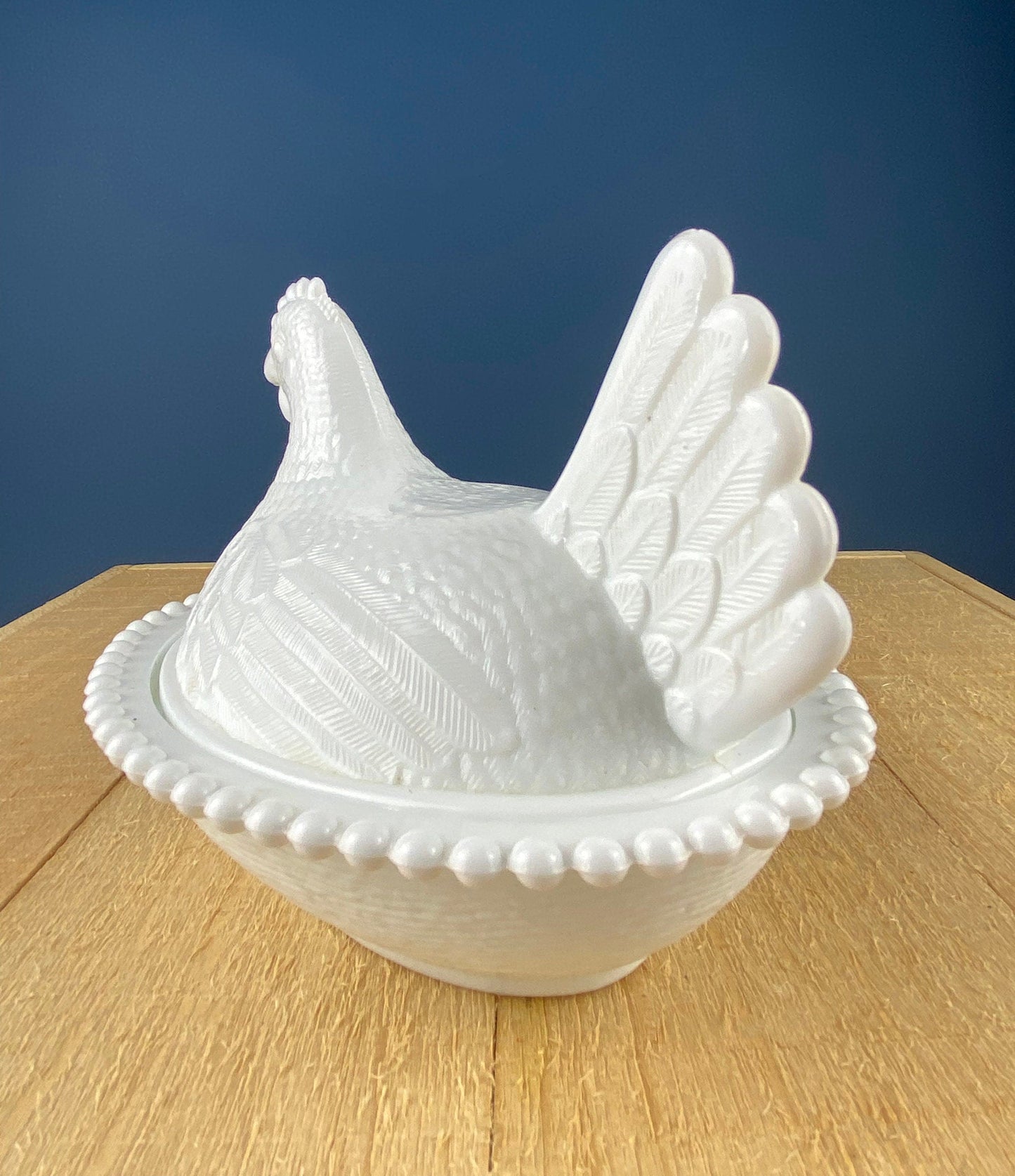Milk Glass Hen Bowl with Lid. Chicken Sitting on Nest. Kitchen Accessory or Collectible Item. Milk Glass Collector. Modern Farmhouse.