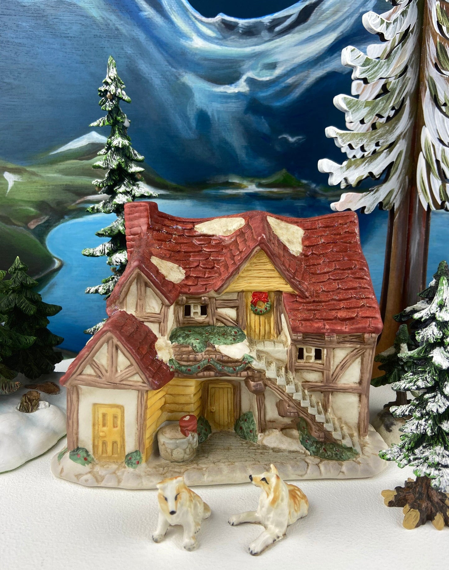 Christmas Village Fortynicks Inn. Illuminated Porcelain Hand Painted Building. Alternative Holiday Decoration. Home or Retail Display.