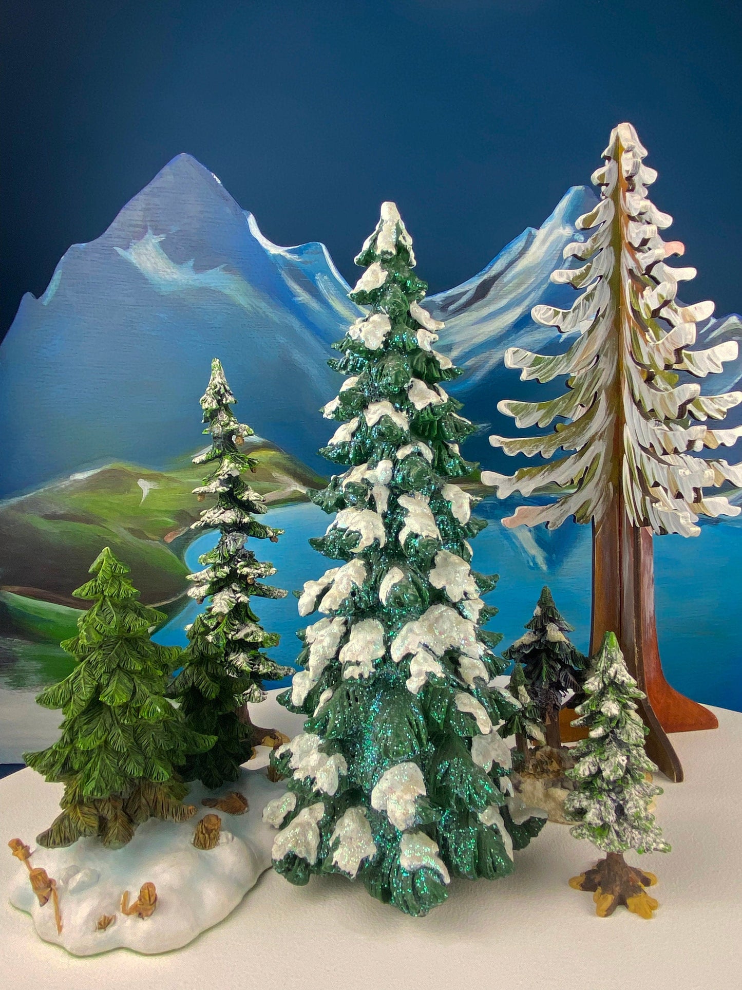Large 11" Tall Pine Tree Covered in Snow and Glitter. Magical Christmas Village Accessory. Large Spruce. Holiday Decor. Table Display.