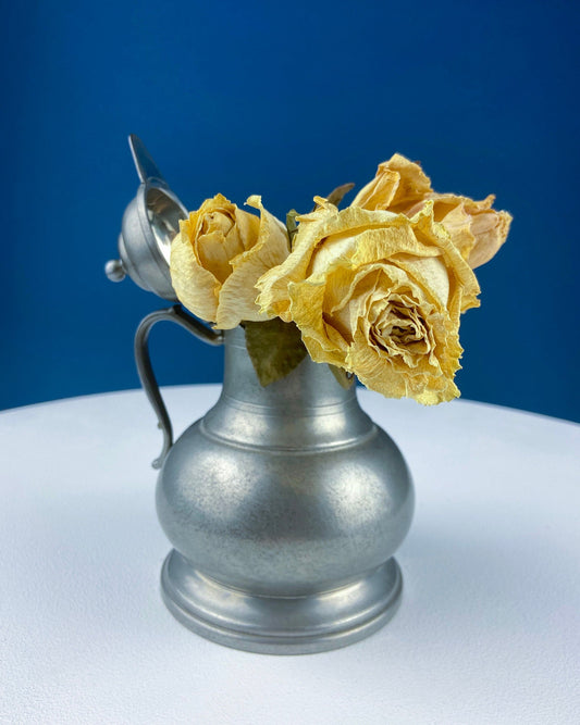 Vintage Small Pewter Pitcher/Vase with Lid. Collectible Handmade Danish Quality Pewter. Made in US. Rustic Home Decor. Photo Styling.