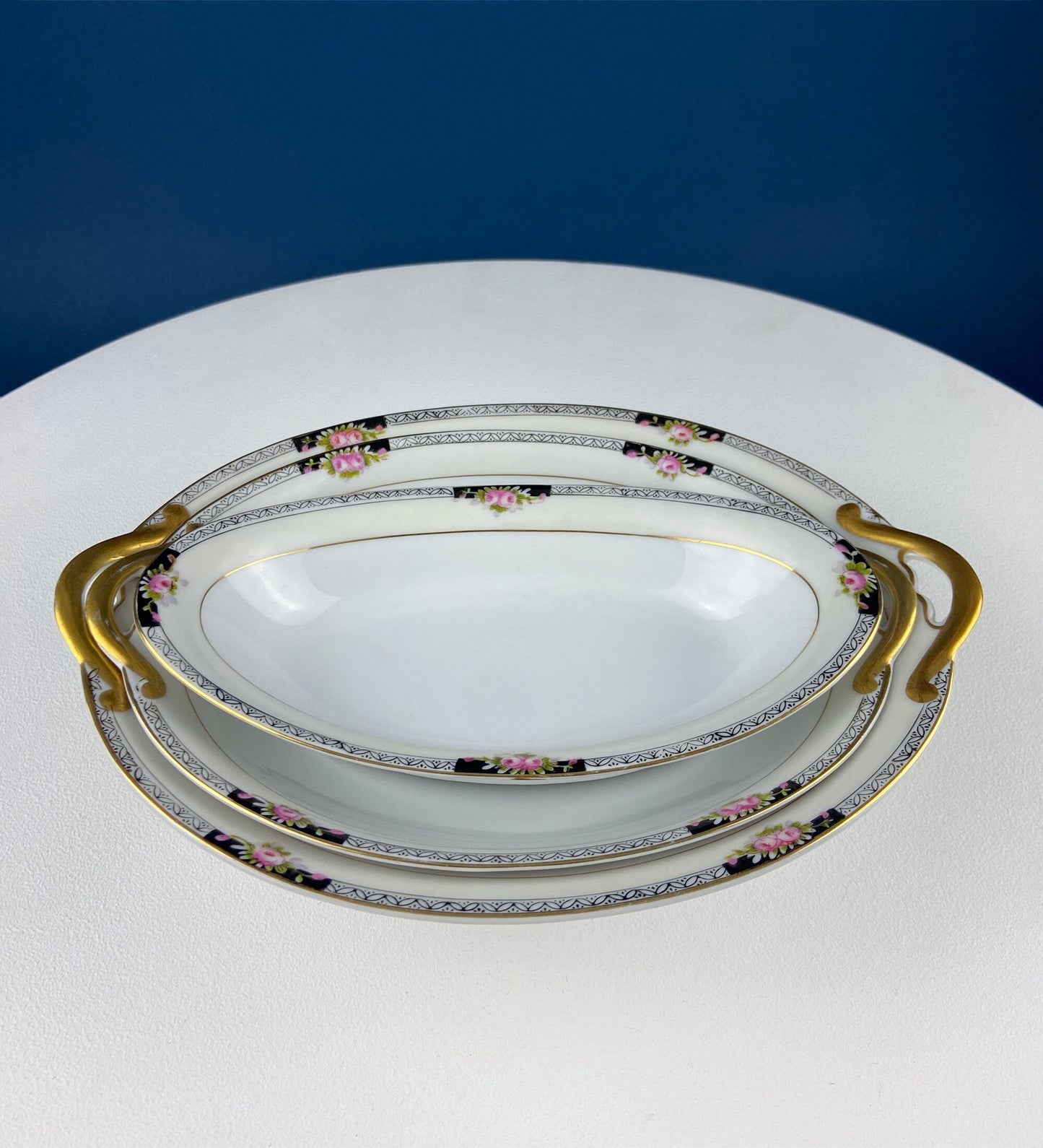 Classic Noritake Vintage Dinnerware. Beechmont Pattern. Small Rose Clusters with Black. Minimal Dining and Serving Set. Wedding Registry.