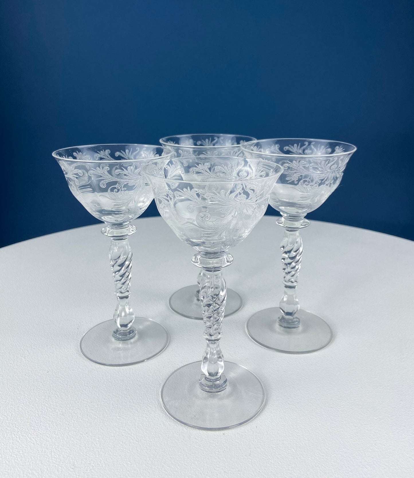 Tiffin Franciscan Water or Juice Glasses. Set of Five Byzantine Etched Stemware. Floral Motif. Fine Dining. Collectible Stemware.