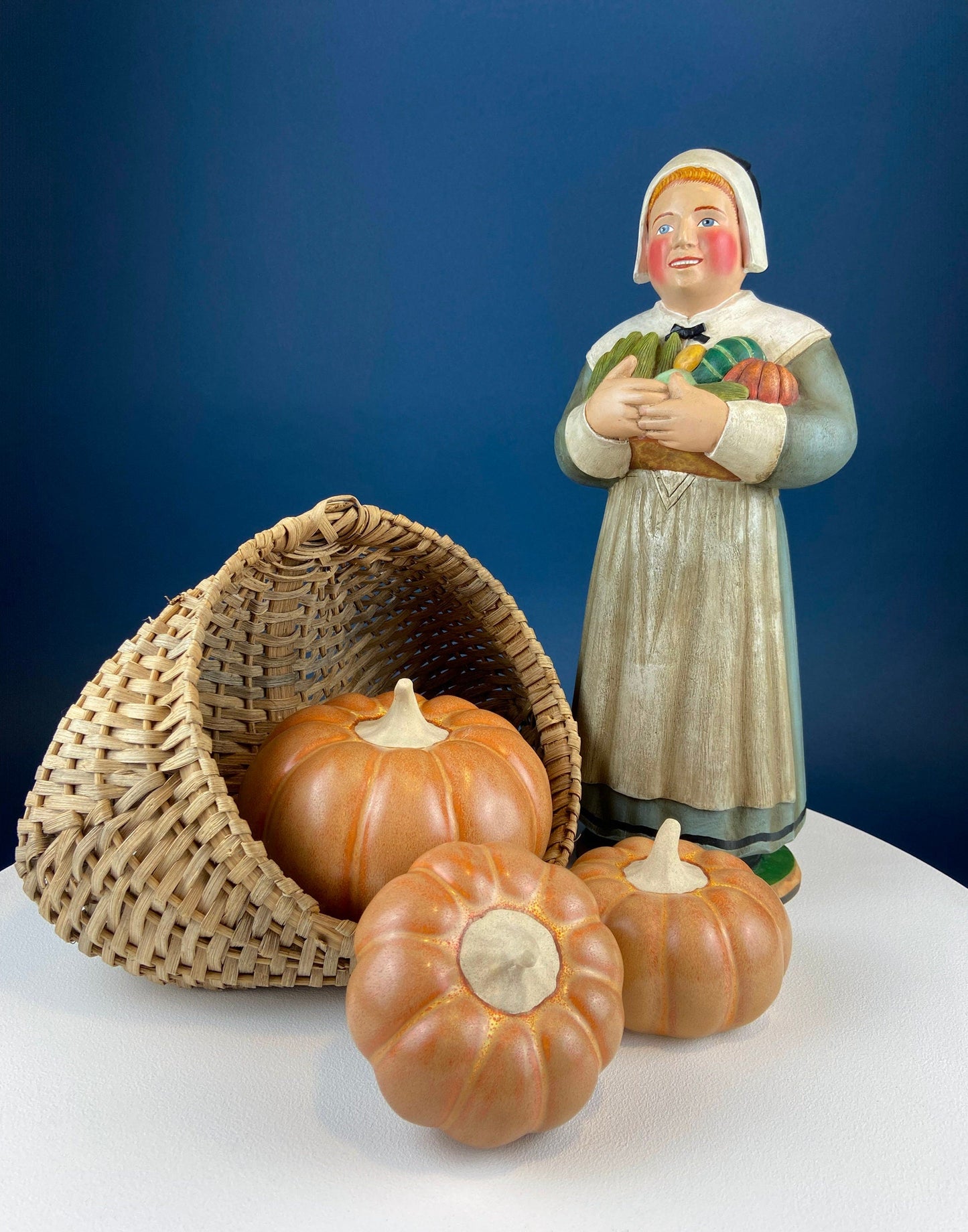 Set of Three Ceramic Pumpkins of Varying Sizes. One Large and Two Smaller. Staple Thanksgiving Fall Decoration. Home Decor. Store Display.