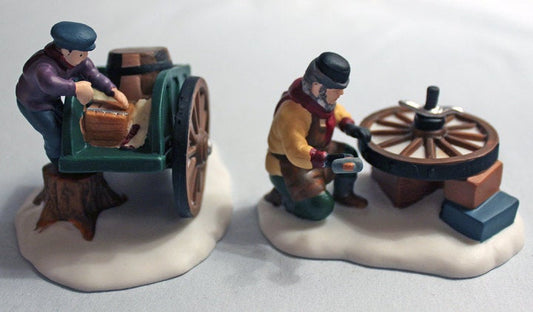Porcelain Figurines by Department 56. Bradford Wheelwright 5818-1, Wheel Repair Men.