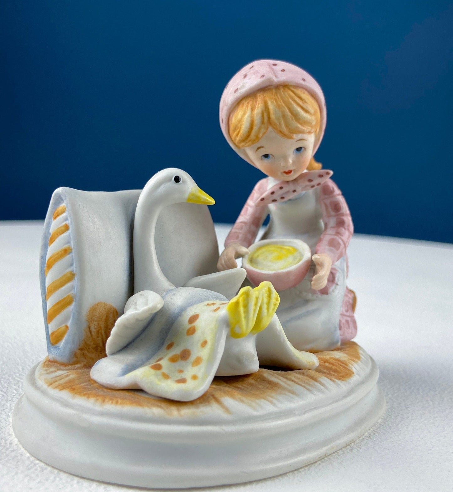 Porcelain Figurine by Marks & Rosenfeld of Little Girl Planting Flowers. Paired with Porcelain Birds in Nest. Gift for Mom, Grandma