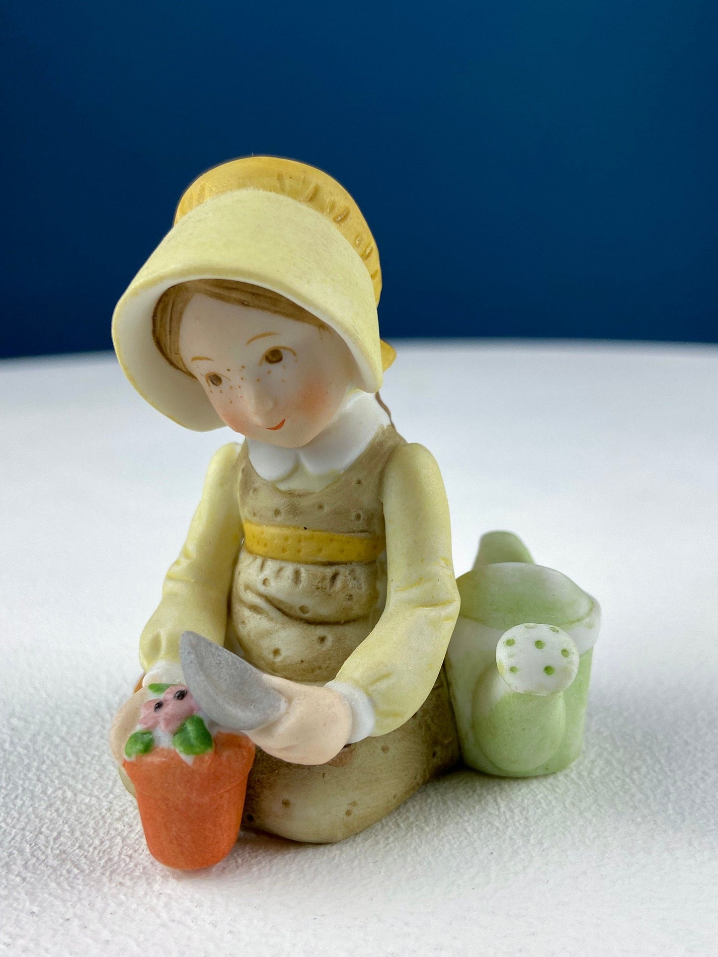 Porcelain Figurine by Marks & Rosenfeld of Little Girl Planting Flowers. Paired with Porcelain Birds in Nest. Gift for Mom, Grandma