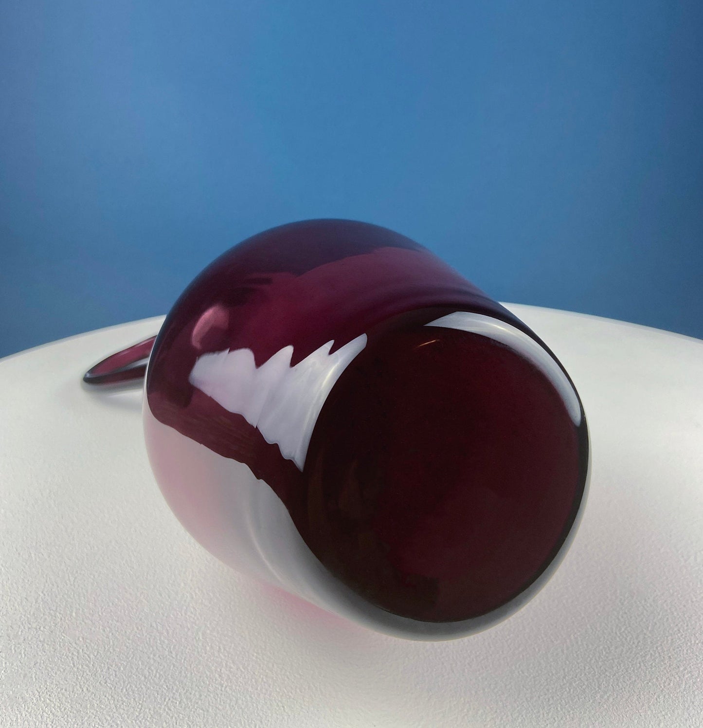 Hand Blown Glass Purple Pitcher Vase or Art Piece. Collectible Glass. Beautiful Aubergine Color. Slim Modern Stunning Centerpiece.