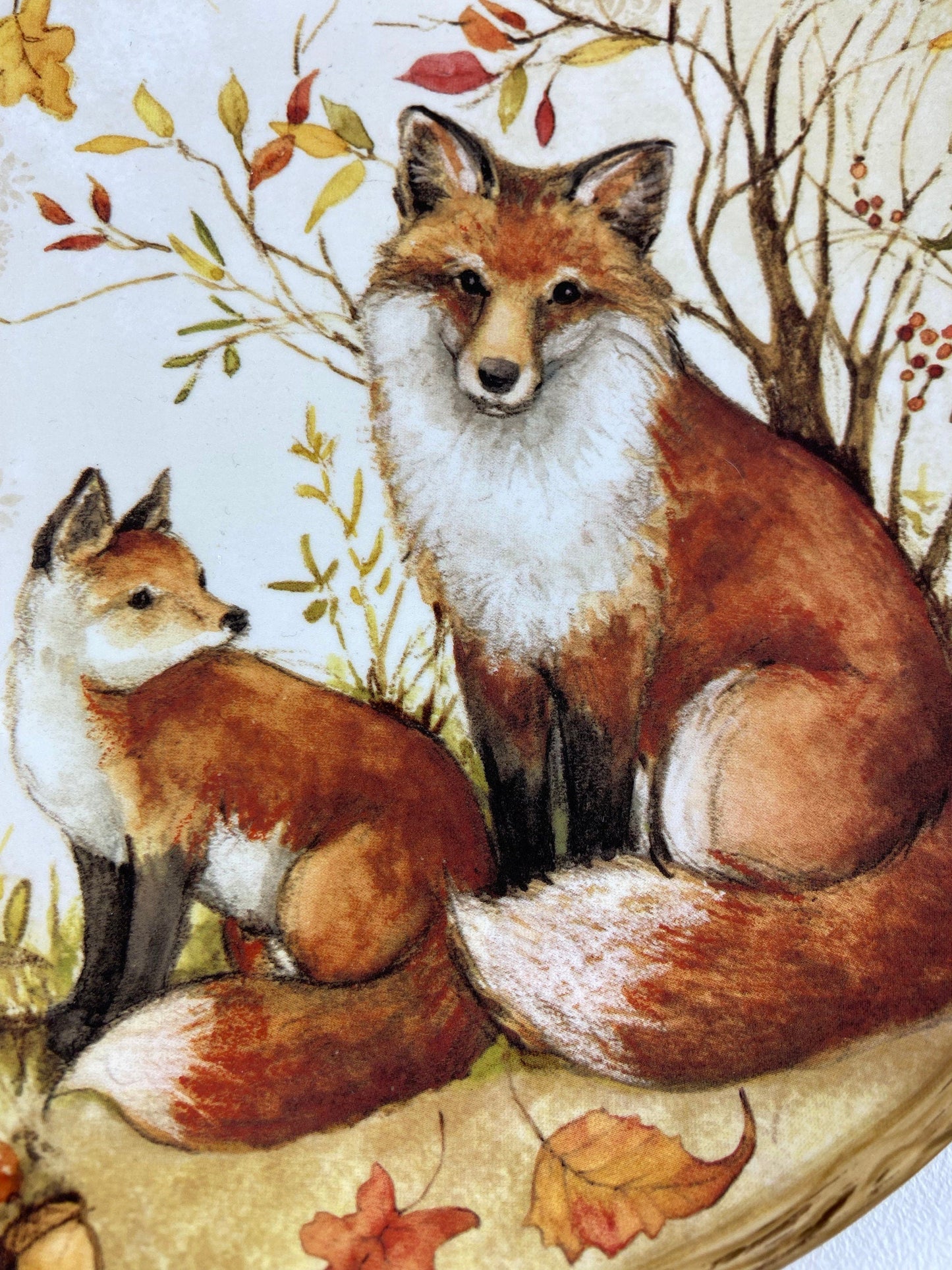 Cute Foxes Dinner Plate. Fox Mom with Her Pup. Whimsical Fall Themed Plate. Kid at Heart or Grandparents' Gift for Grandkids. Gift for Mom.