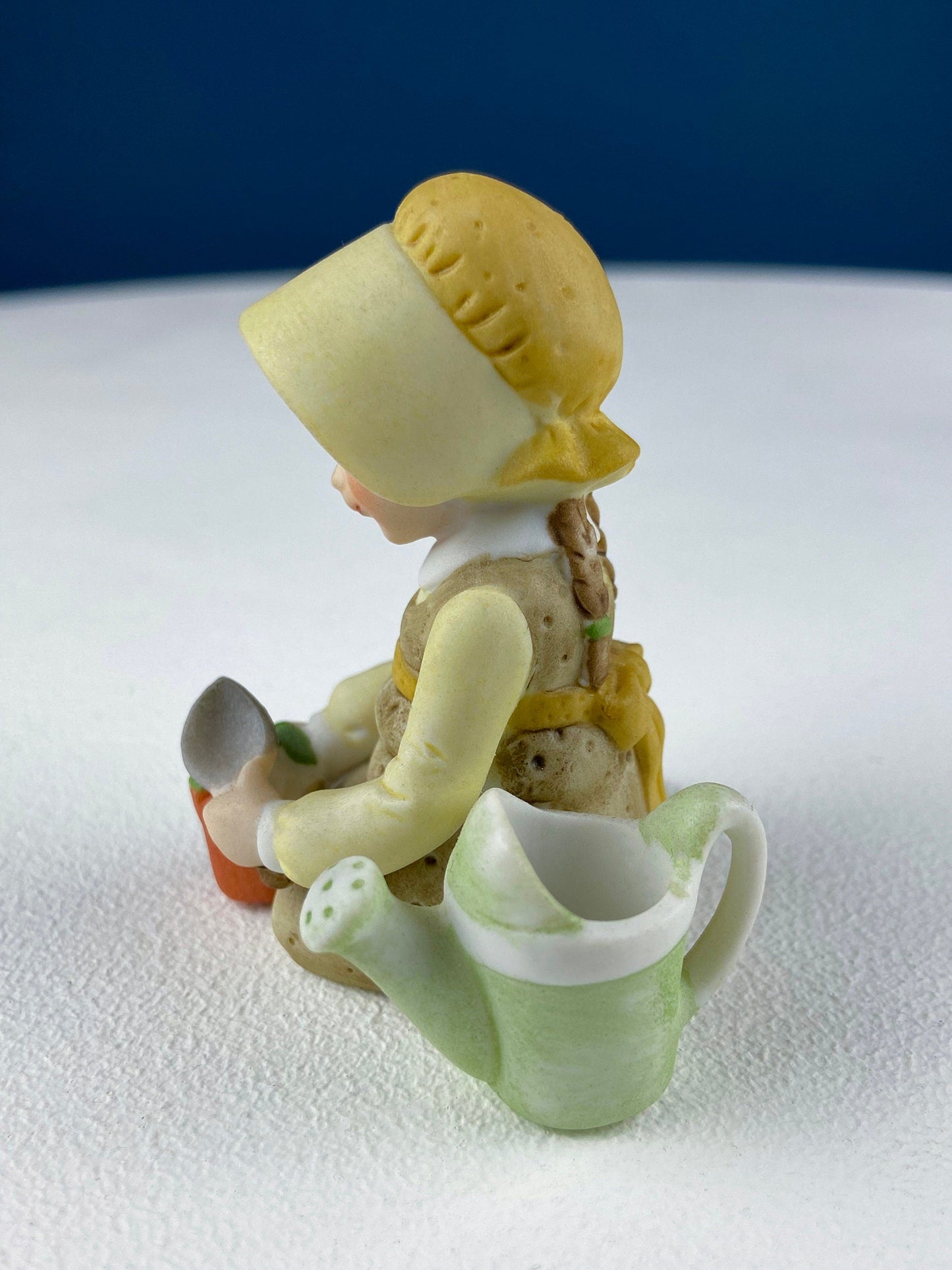 Porcelain Figurine by Marks & Rosenfeld of Little Girl Planting Flowers. Paired with Porcelain Birds in Nest. Gift for Mom, Grandma