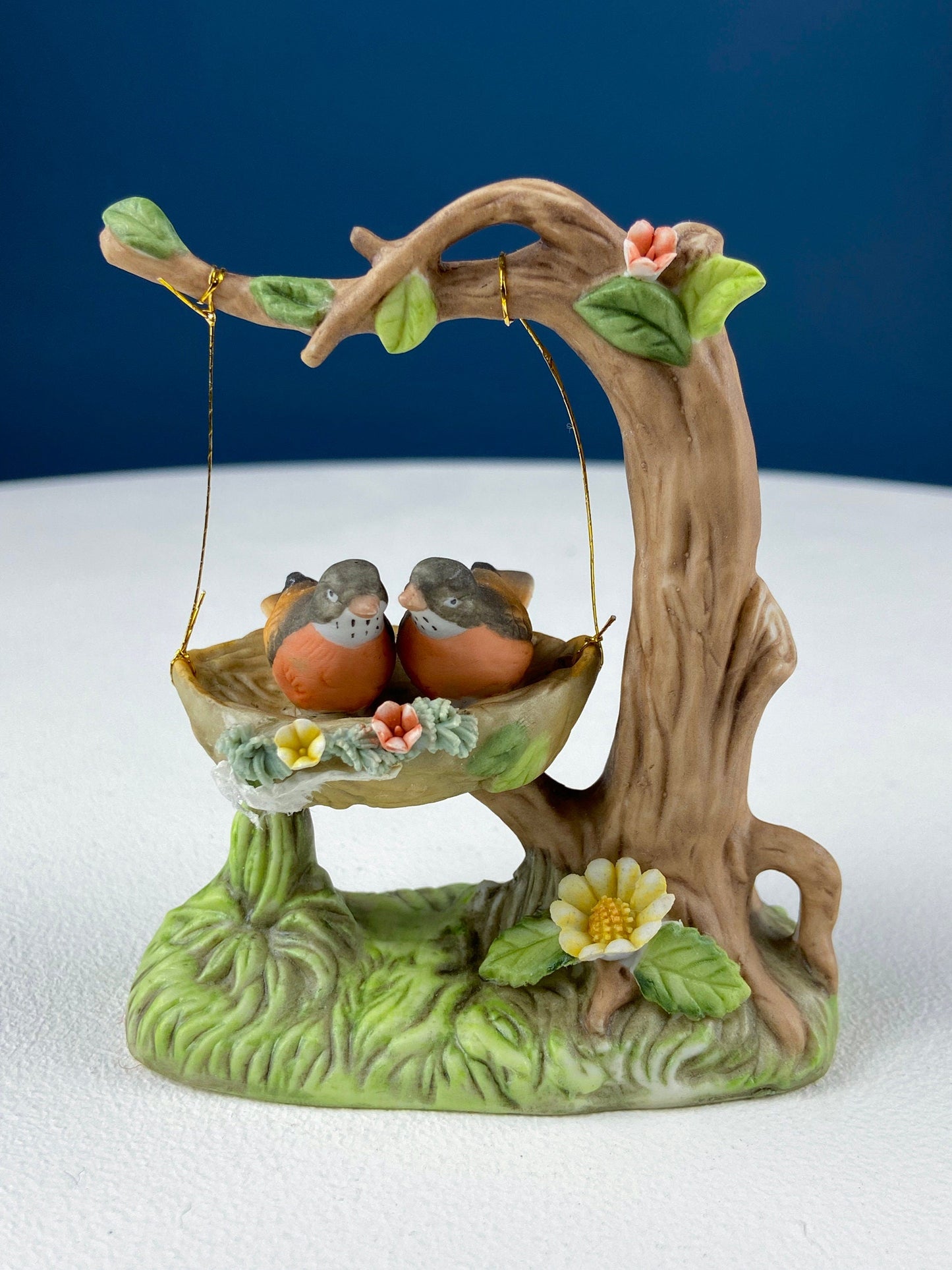 Porcelain Figurine by Marks & Rosenfeld of Little Girl Planting Flowers. Paired with Porcelain Birds in Nest. Gift for Mom, Grandma
