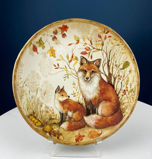 Cute Foxes Dinner Plate. Fox Mom with Her Pup. Whimsical Fall Themed Plate. Kid at Heart or Grandparents' Gift for Grandkids. Gift for Mom.