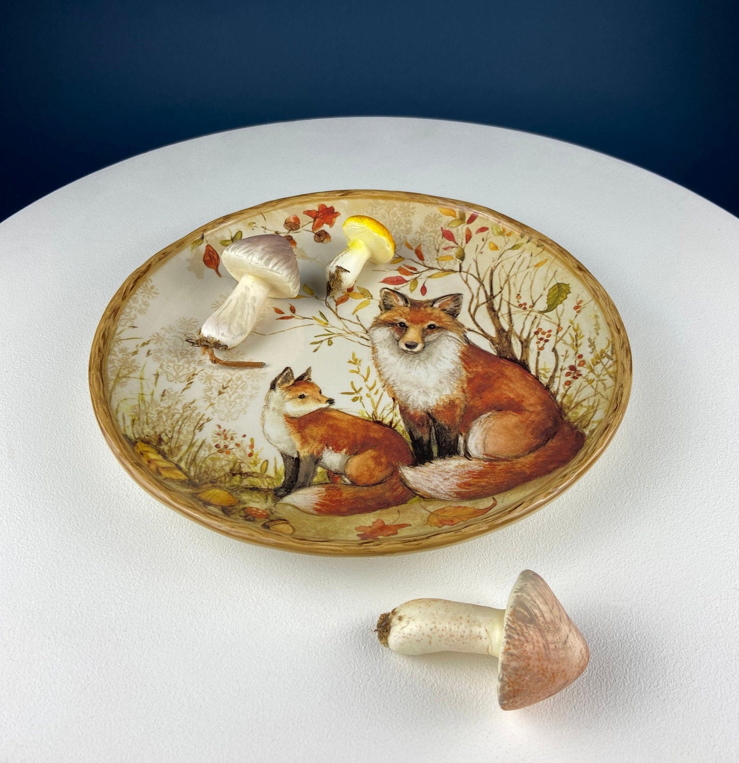 Cute Foxes Dinner Plate. Fox Mom with Her Pup. Whimsical Fall Themed Plate. Kid at Heart or Grandparents' Gift for Grandkids. Gift for Mom.