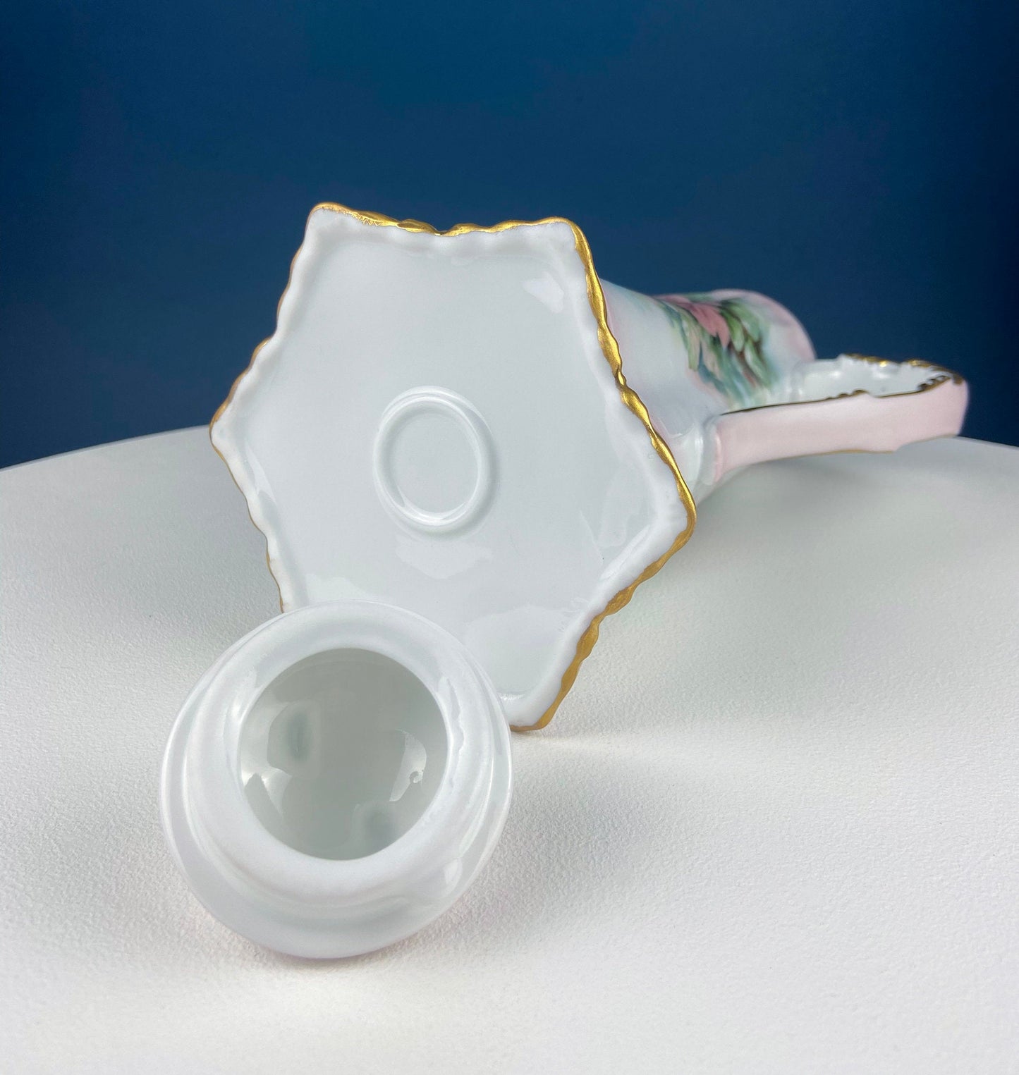 Tall, 11-Inch Antique Hand Painted Hot Chocolate Pot. Stunning Peach Color Roses. Collectible Fine Bone China. Bohemian Chic.