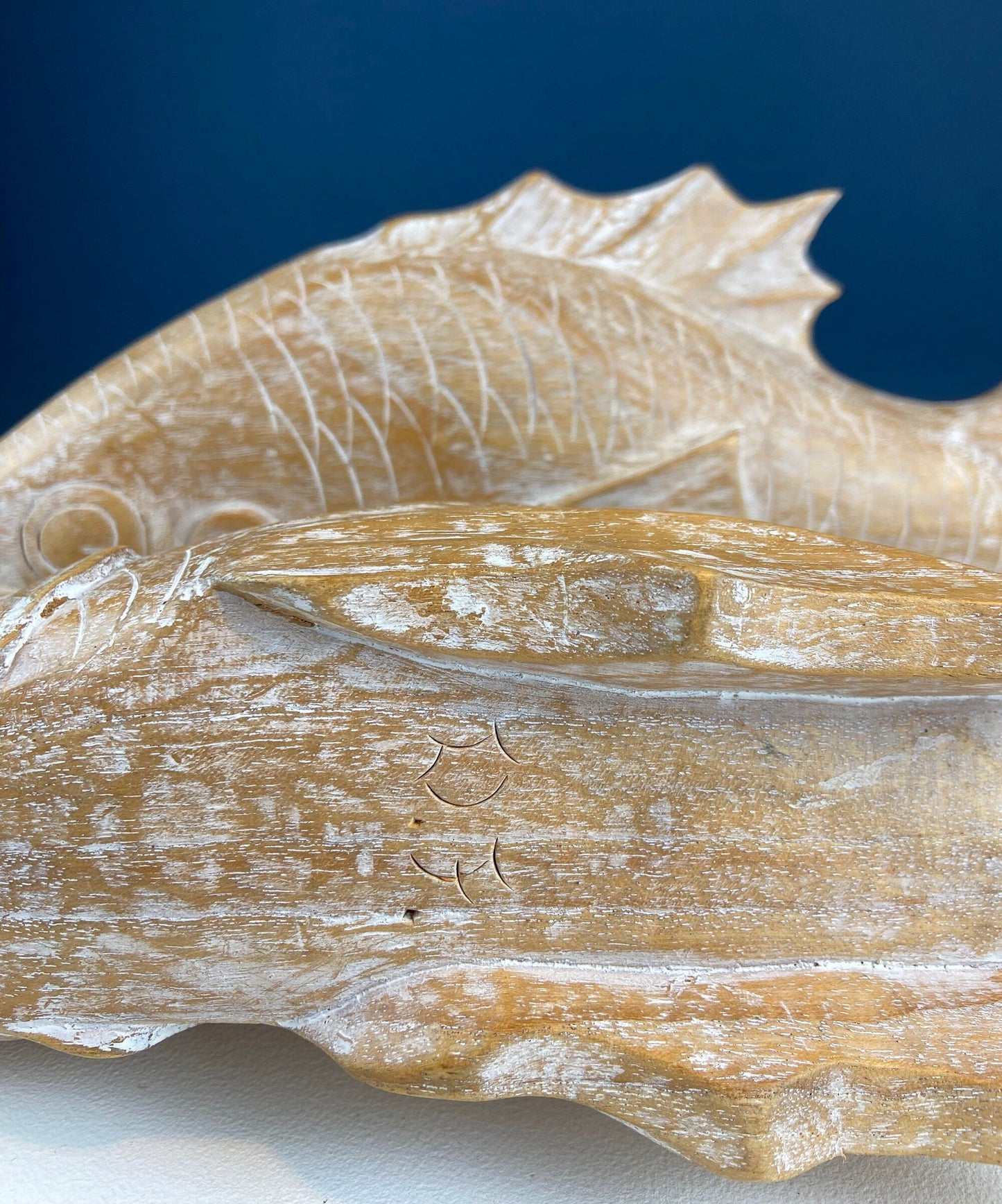 Large Whitewashed Wooden Koi Fish Figurines. Set of Two Fish Sculptures for Tropical Retreat, Second Vacation Home. Gift for Dad, Fisherman.