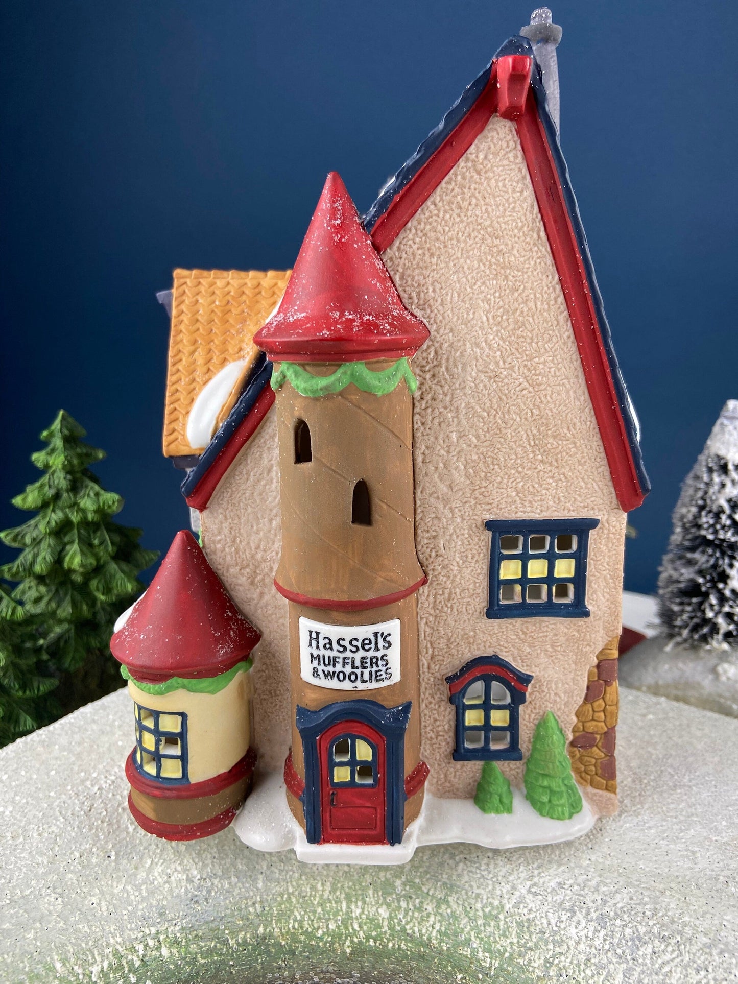 Tassy's Mittens and Hassel's Woolies by Department 56. Illuminated Christmas Village House. North Pole Series.