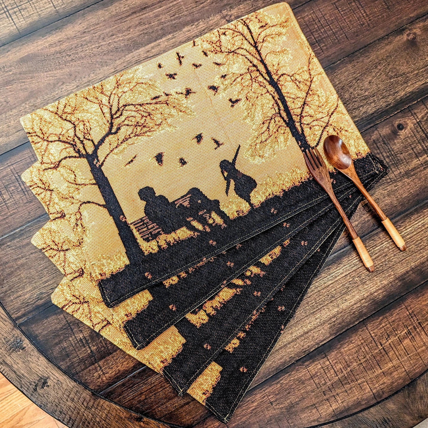DaDalogy Bedding Set of 4 Pieces Autumn Birds Blessing Tapestry Dining Placemats 13” x 19” (Halloween)