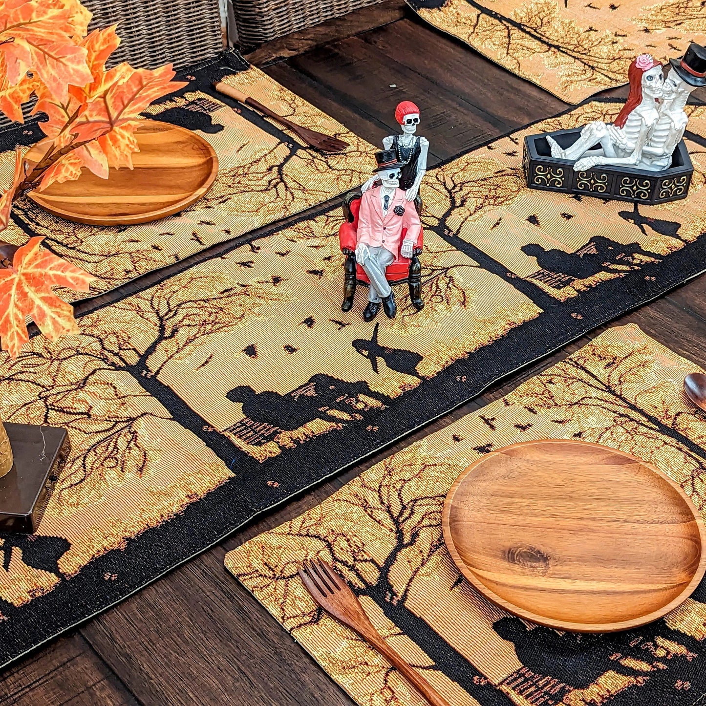 DaDalogy Bedding Set of 4 Pieces Autumn Birds Blessing Tapestry Dining Placemats 13” x 19” (Halloween)