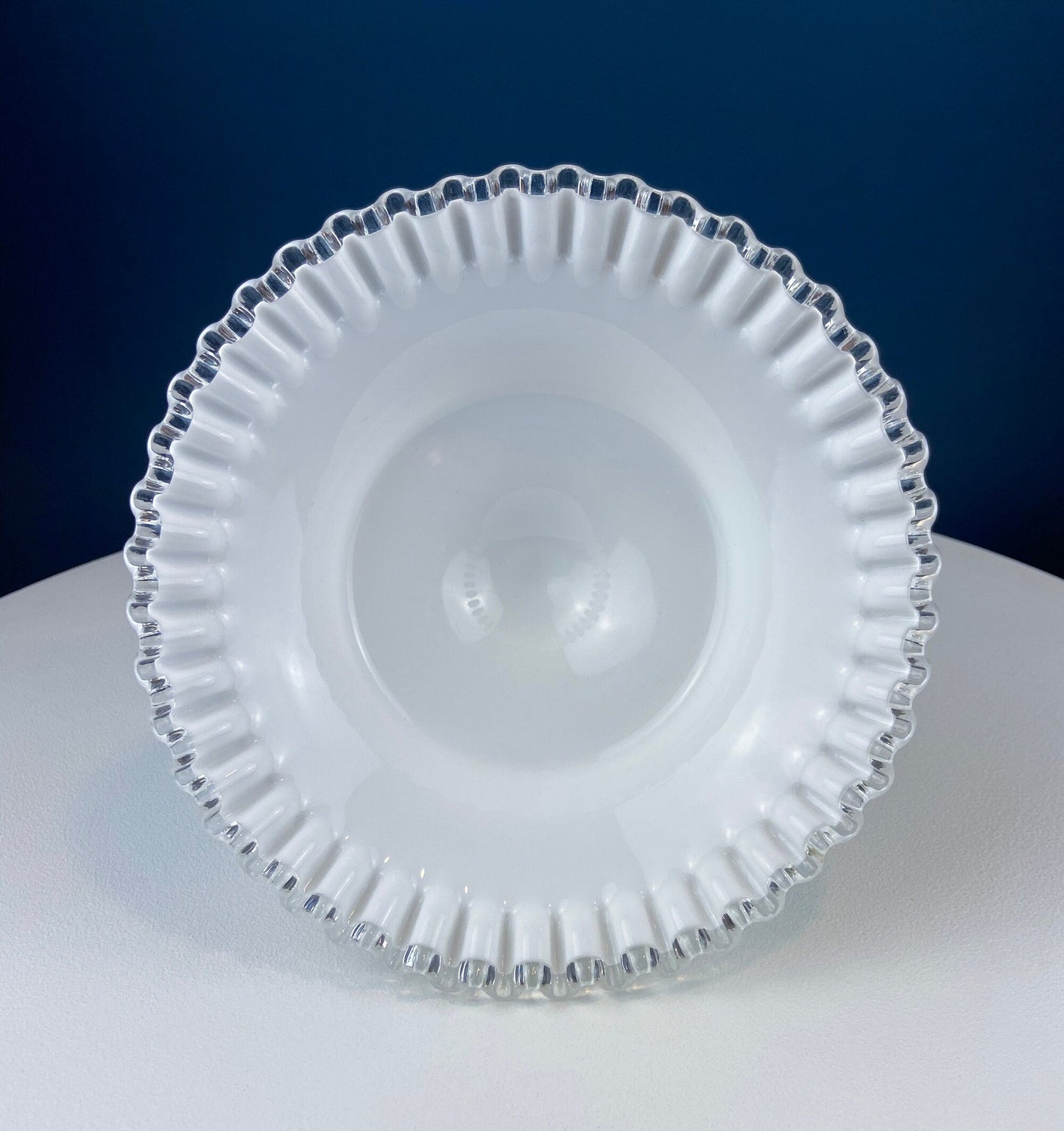 Fenton Milk Glass Footed Bowl with Silver Crest Ruffled Edge. Milk Glass  Collectible Compote by Fenton.
