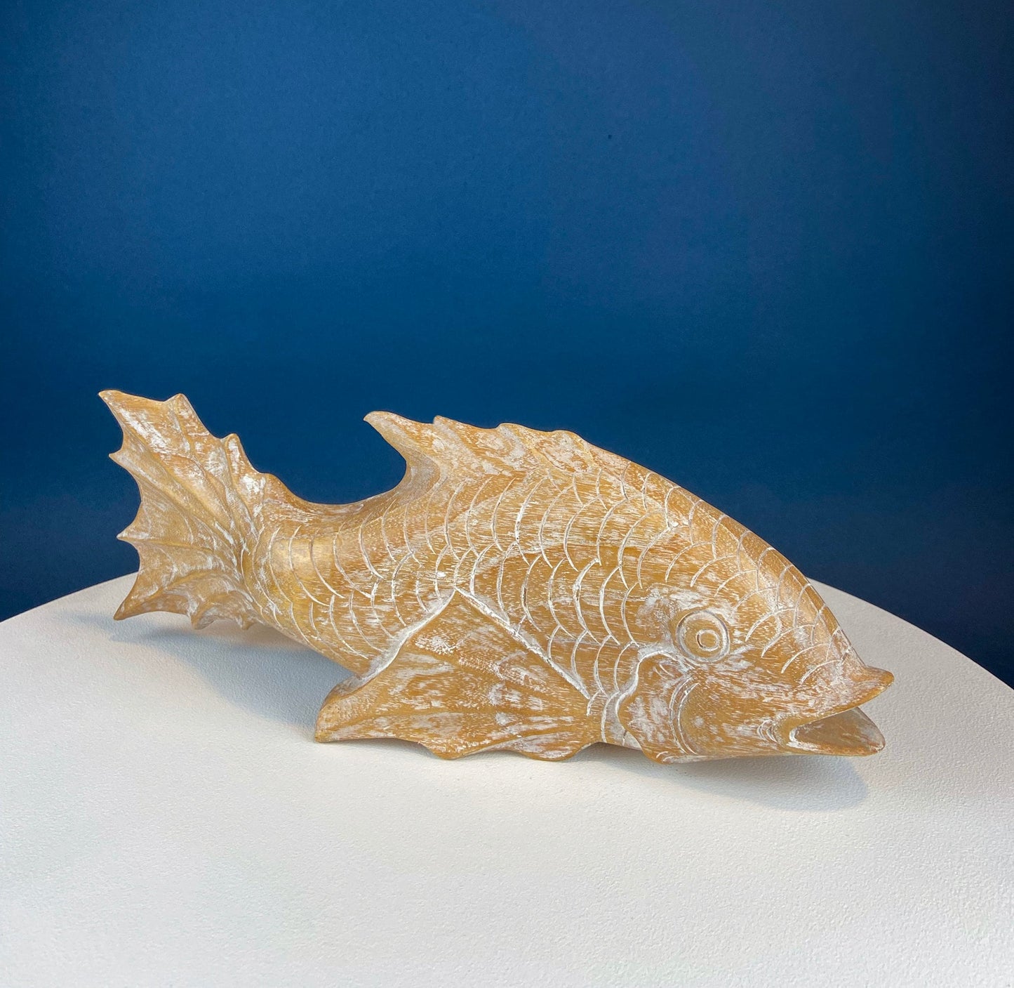Large Whitewashed Wooden Koi Fish Figurines. Set of Two Fish Sculptures for Tropical Retreat, Second Vacation Home. Gift for Dad, Fisherman.