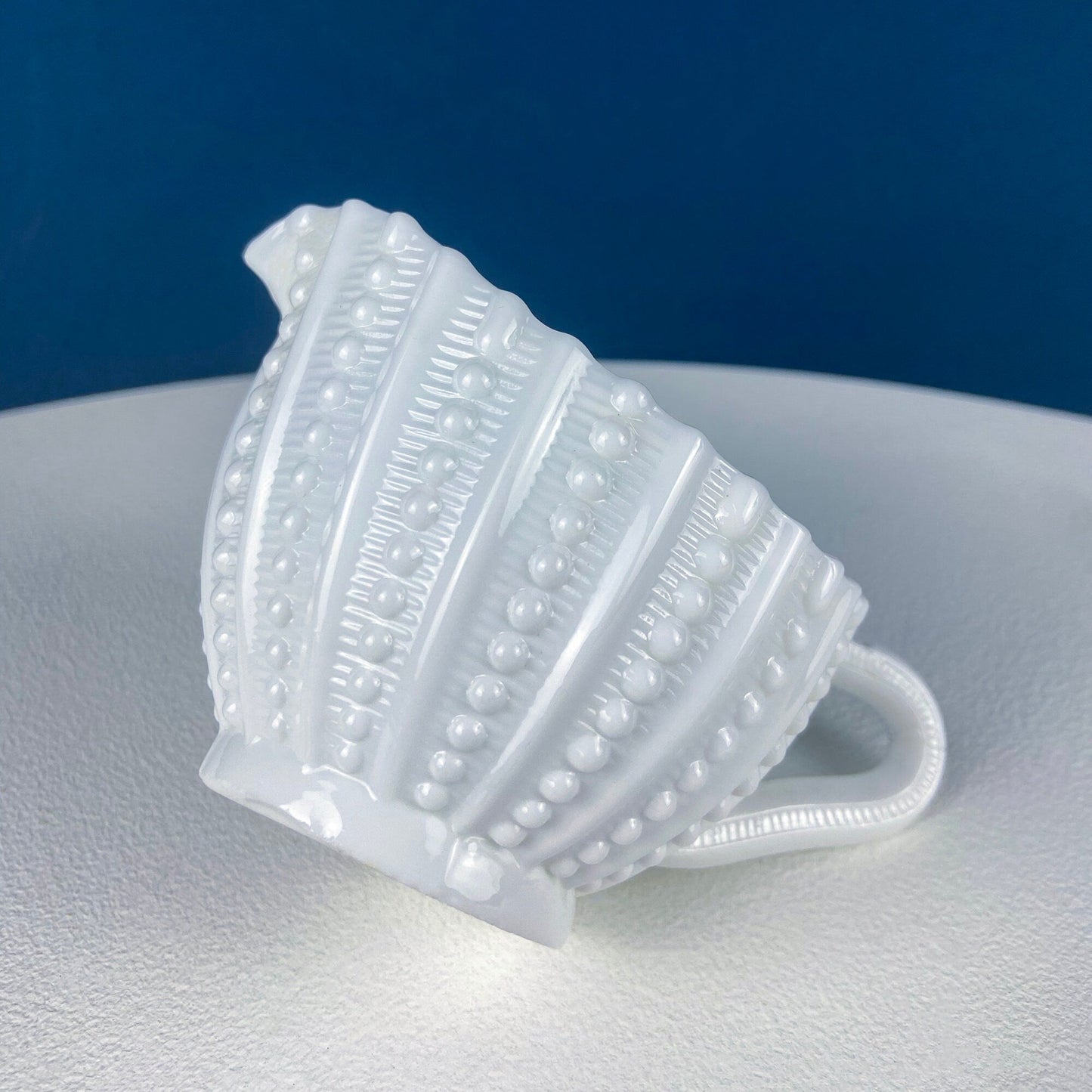 Milk Glass Sea-Urchins Creamer and Sugar.  Nautical Themed White Serving Dishes/Accessories. Set of Two. Vacation, Tropical, 2nd Home.