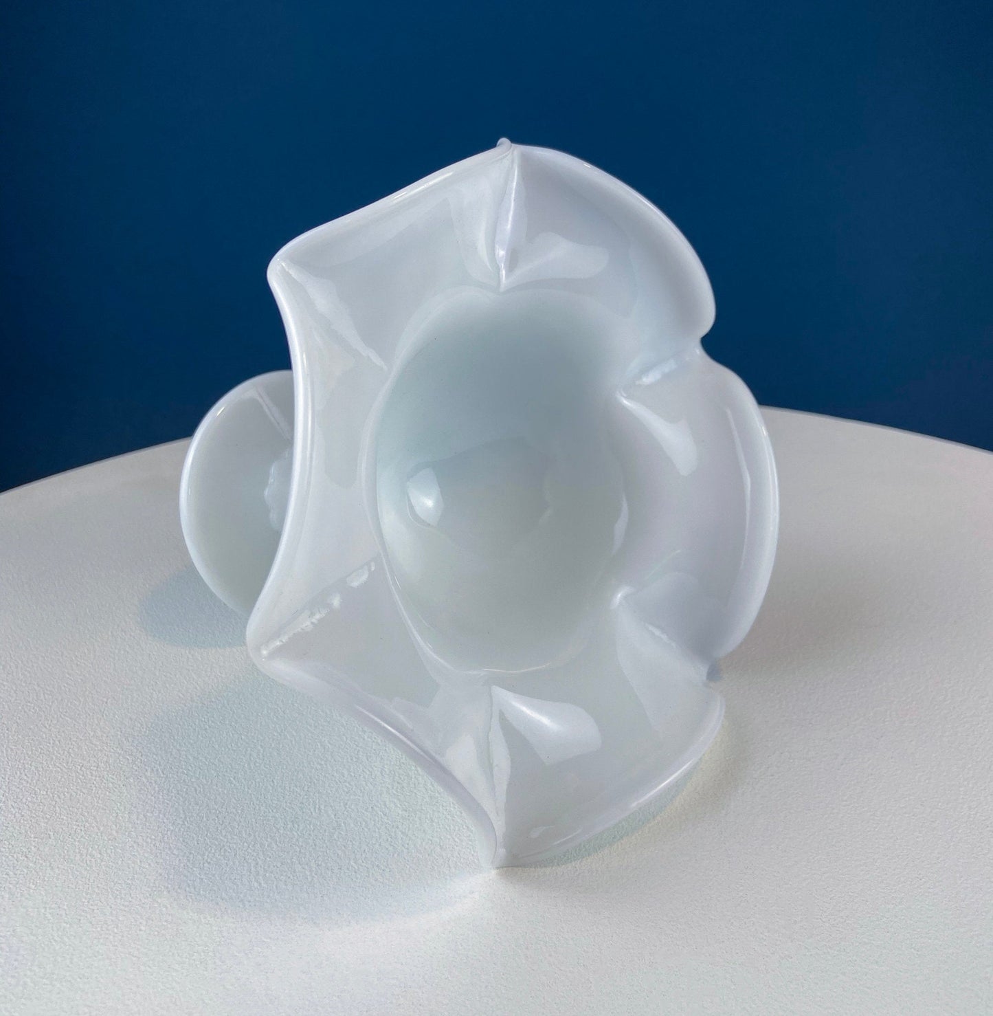 Milk Glass Footed Bowl Shaped like Hibiscus. White Glass Compote with Hobnail Pattern and Scalloped/Ruffled Rim. Serving Dish. Trinket Dish.