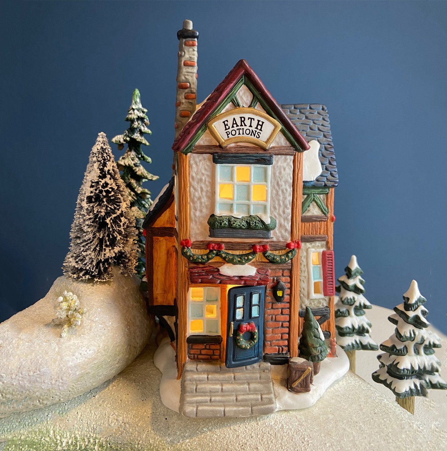 Elf Dormitory Illuminated Hand Painted Christmas Village House. Mercurie 1992. Alternative Holiday Home or Retail Decor. Kids' Room.