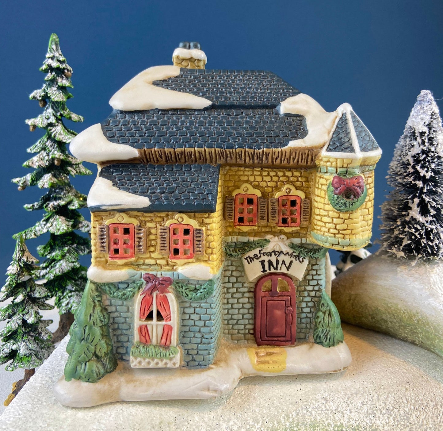 Christmas Village Fortynicks Inn. Illuminated Porcelain Hand Painted Building. Alternative Holiday Decoration. Home or Retail Display.