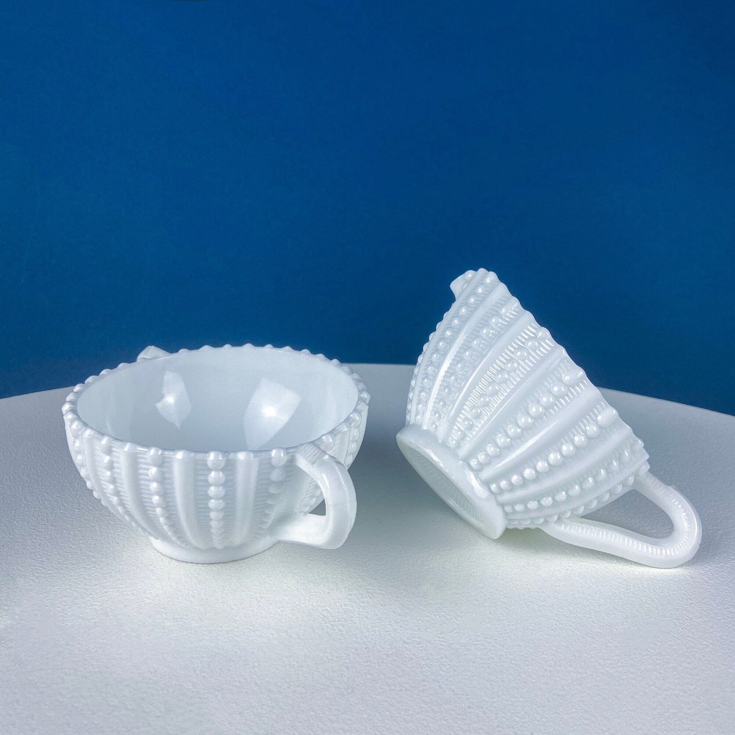 Milk Glass Sea-Urchins Creamer and Sugar.  Nautical Themed White Serving Dishes/Accessories. Set of Two. Vacation, Tropical, 2nd Home.