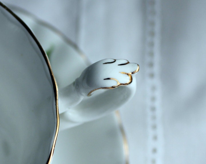 Teacup with Saucer by Royal Albert, England. Hand Painted Trillium. Beautiful Shape and of Handle. Dining Room Decor. Gift for Her.