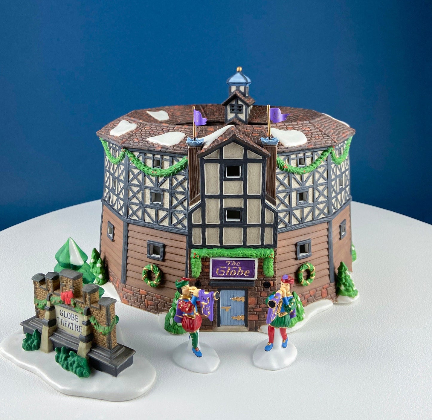 Illuminated Old Golden Globe Theater. Set of 4. Porcelain Christmas Village House by Dept. 56. Dickens' Village Hist. Landmarks Series.