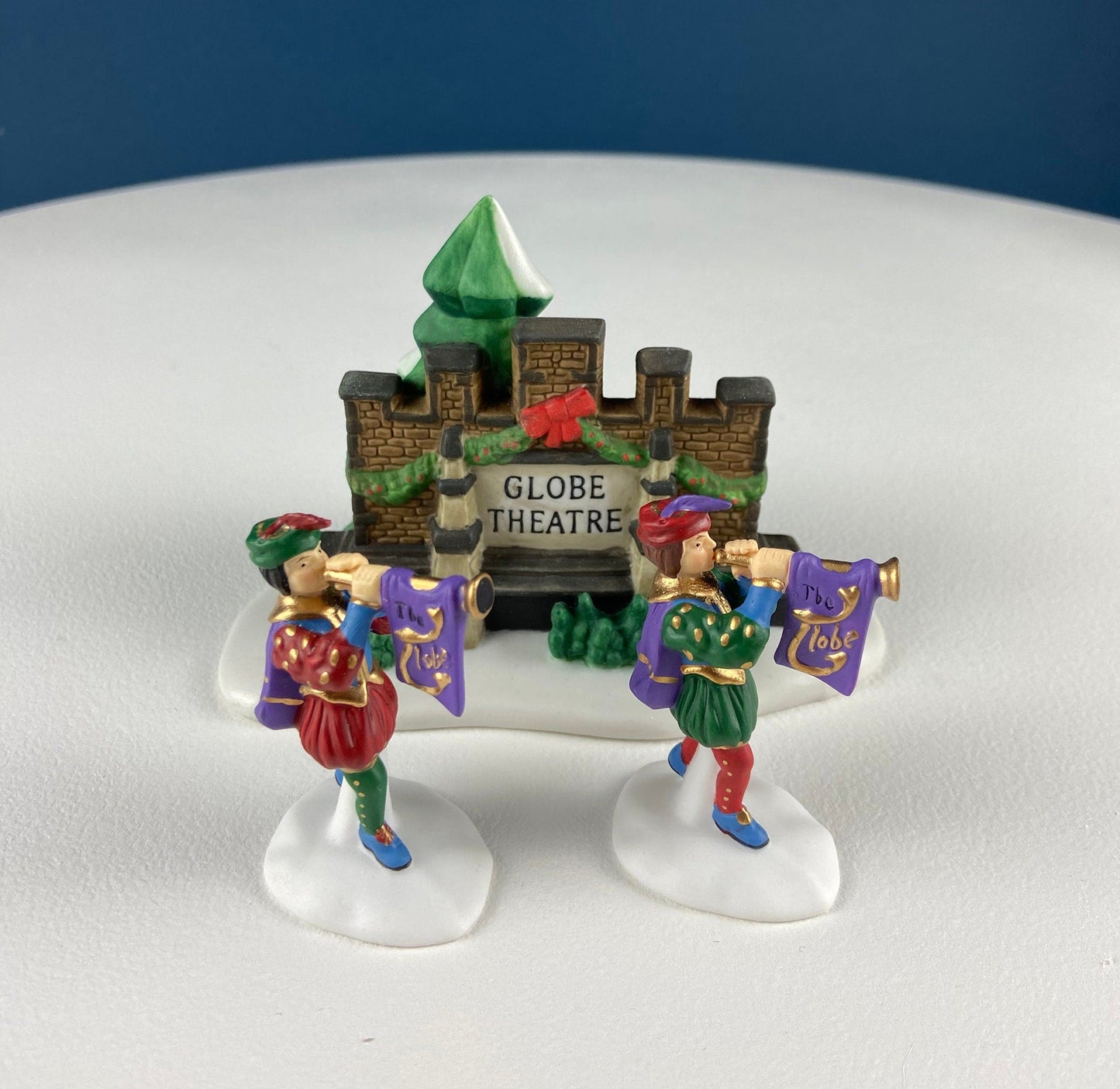 Illuminated Old Golden Globe Theater. Set of 4. Porcelain Christmas Village House by Dept. 56. Dickens' Village Hist. Landmarks Series.