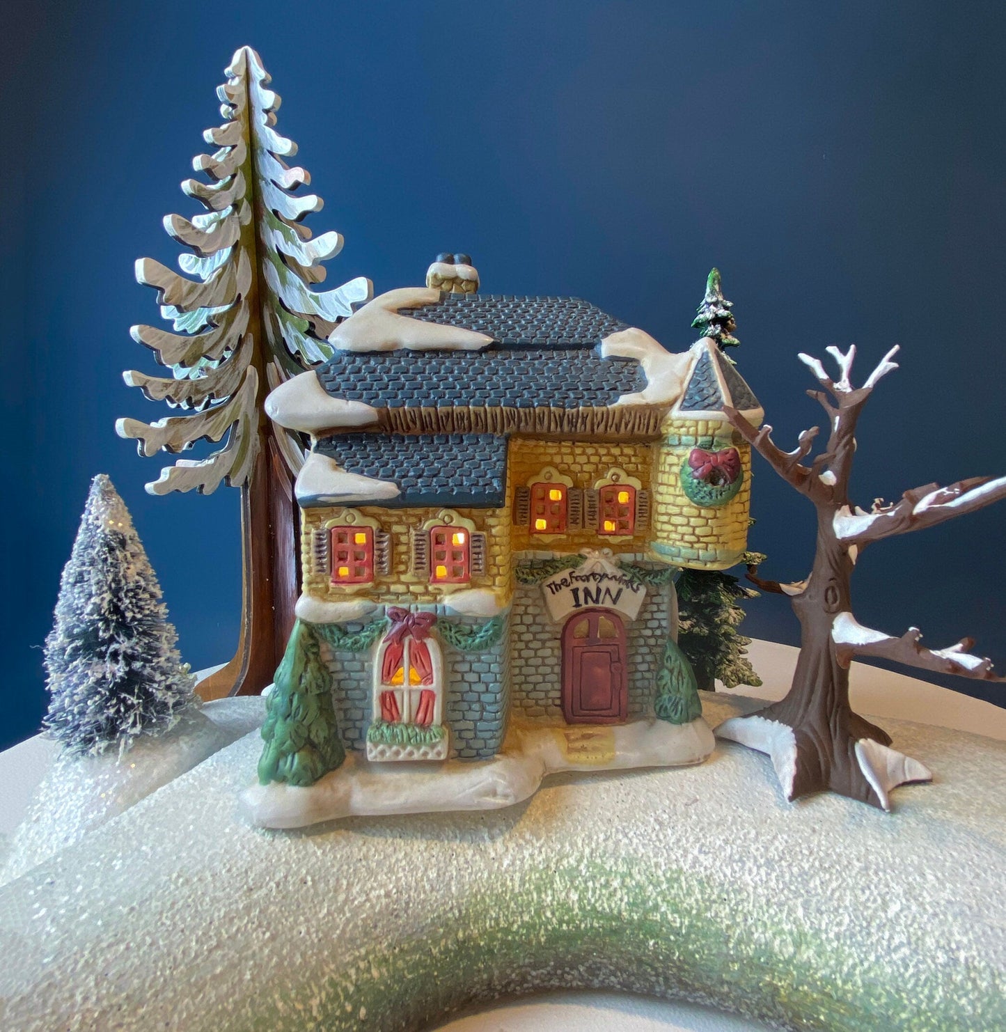 Christmas Village Fortynicks Inn. Illuminated Porcelain Hand Painted Building. Alternative Holiday Decoration. Home or Retail Display.