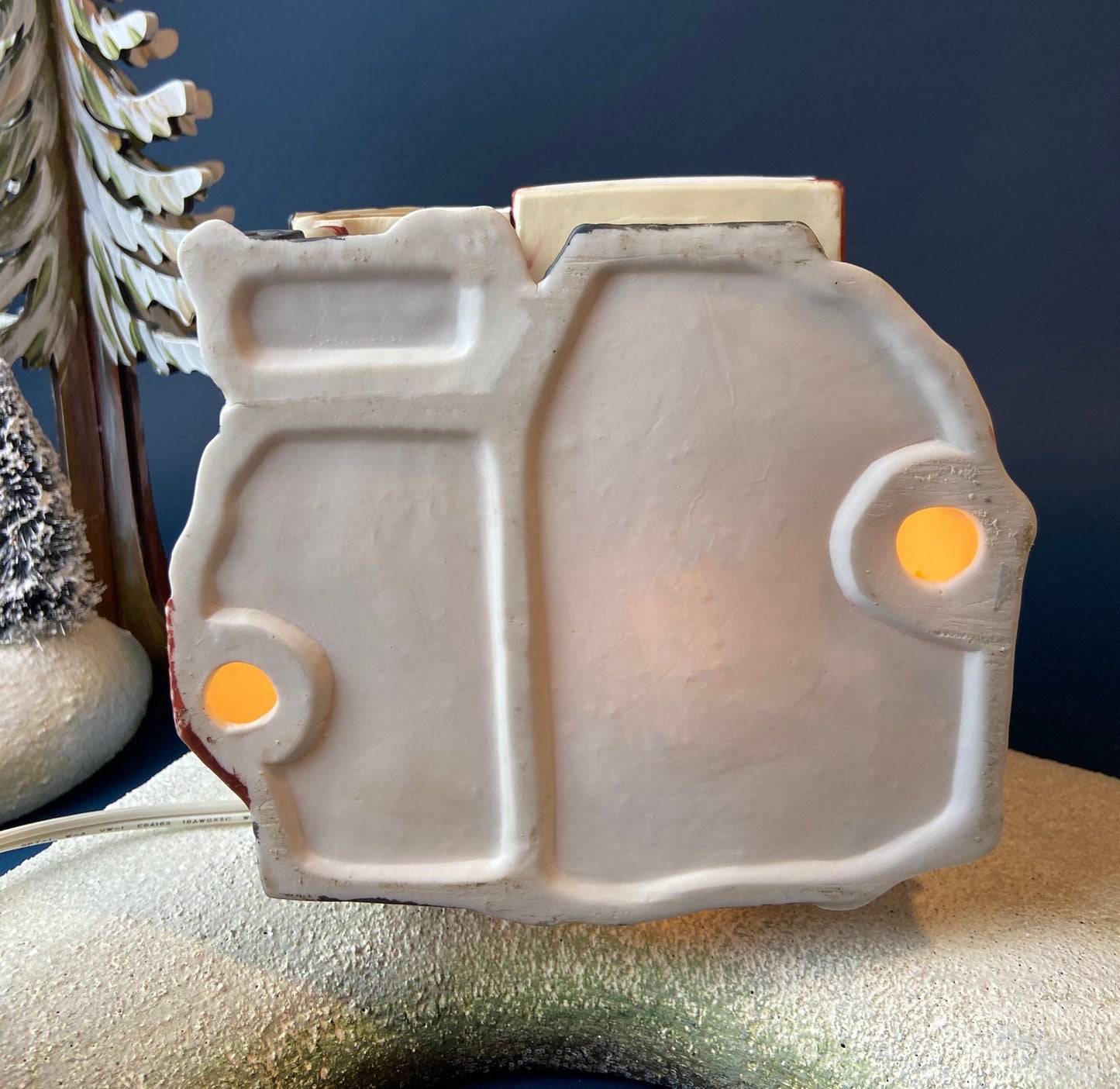 Porcelain Illuminated Red Victorian with Green Roof. Christmas Village Porcelain Building. Enchanted Holiday Decor. Home or Retail Display.