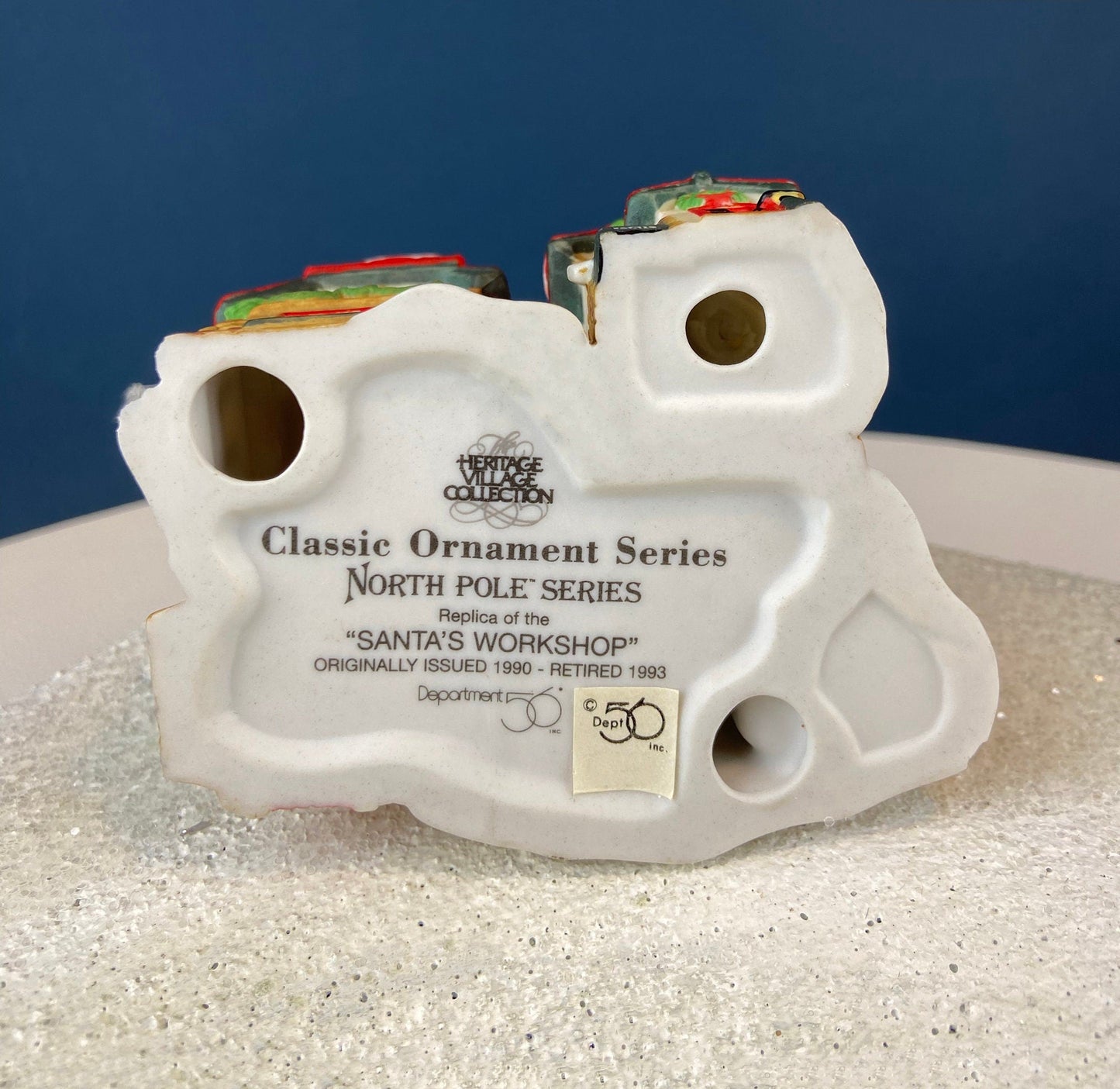 Set of 3 Tree Ornaments by Dept 56. Porcelain Hand Painted Bldgs.: Dedlock Arms, Santa's Workshop, and Dickens'Village Mill. Home or Retail.